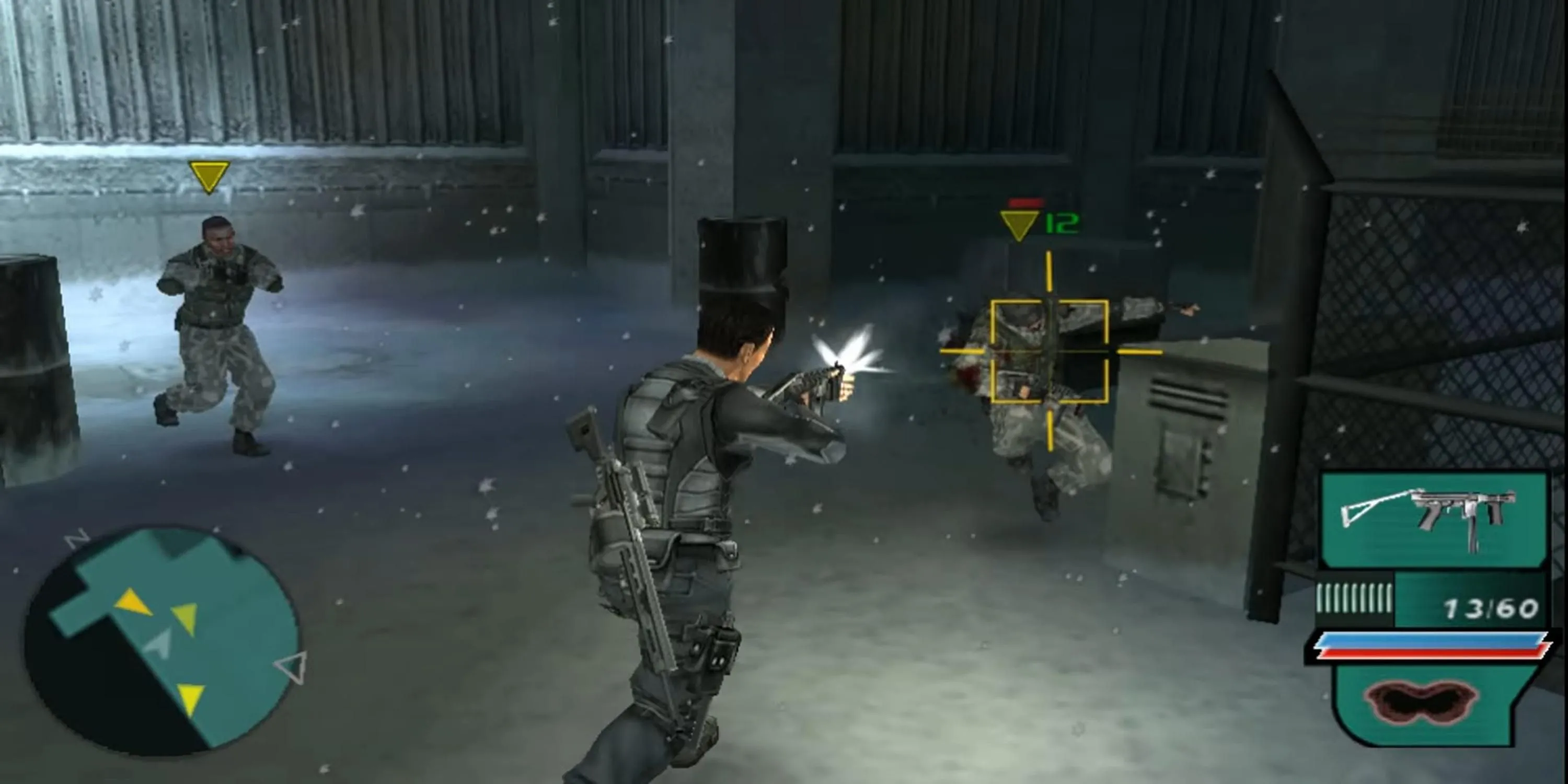 Gabe Logan thực hiện nhiệm vụ bí mật, bắn súng một cách lén lút trong Syphon Filter Dark Mirror, tựa game điệp viên ấn tượng trên PSP