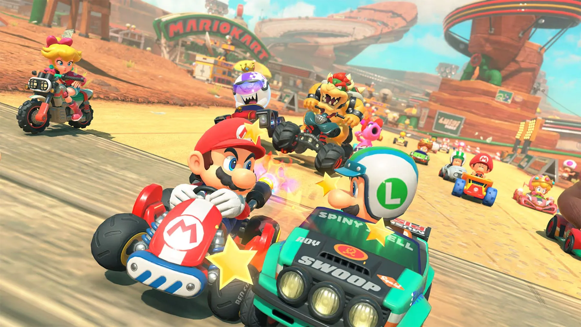 Game thủ khám phá thế giới mở trong sảnh chờ online của Mario Kart World, nơi ẩn chứa nhiều bí mật
