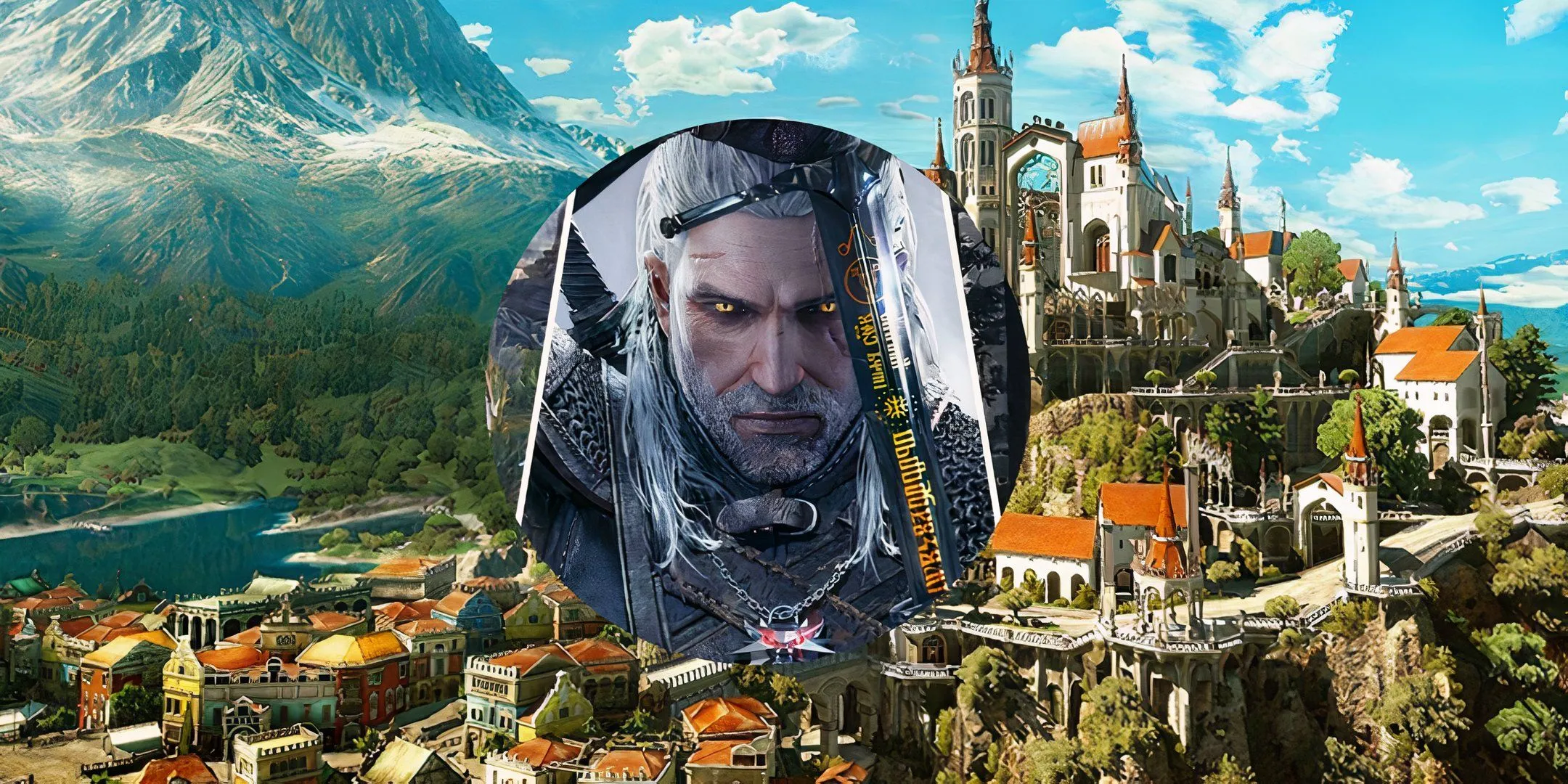 Geralt đứng trước thành phố Novigrad trong The Witcher 3, bối cảnh phức tạp và căng thẳng của thế giới game.