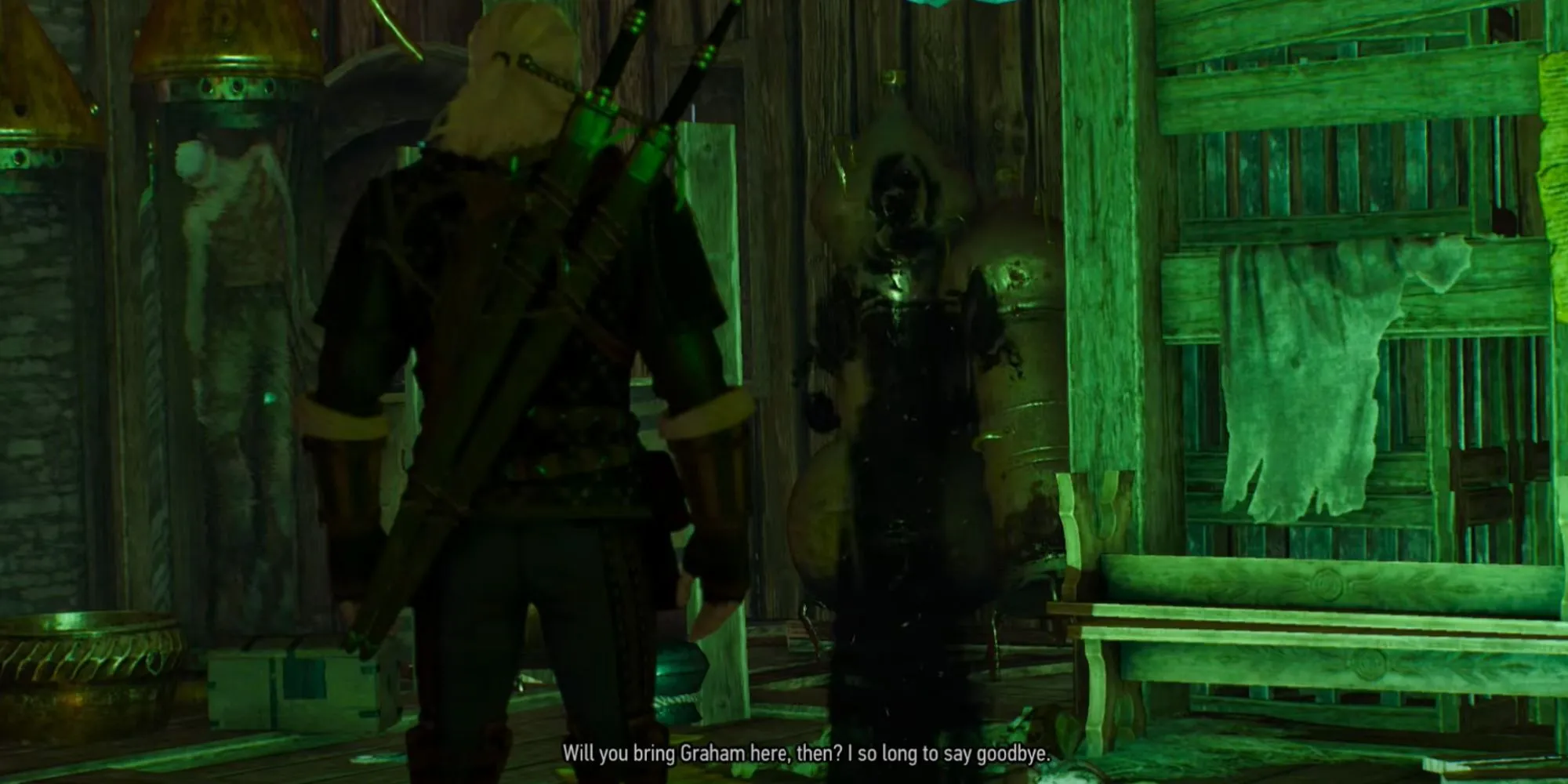 Geralt trò chuyện với Annabelle trong The Witcher 3.