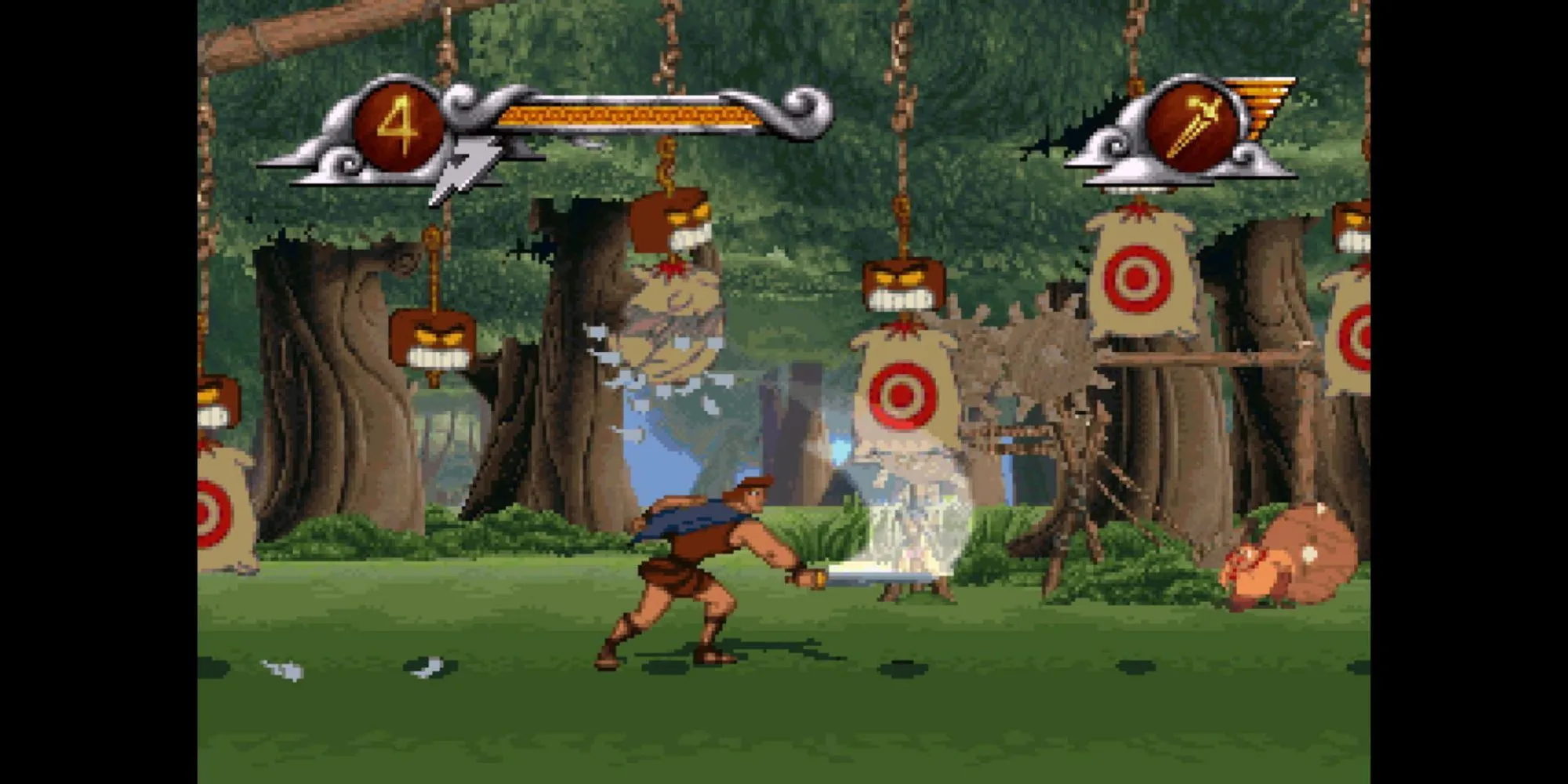 Hercules chiến đấu trong thành phố Thebes, đồ họa đẹp mắt của game PS1