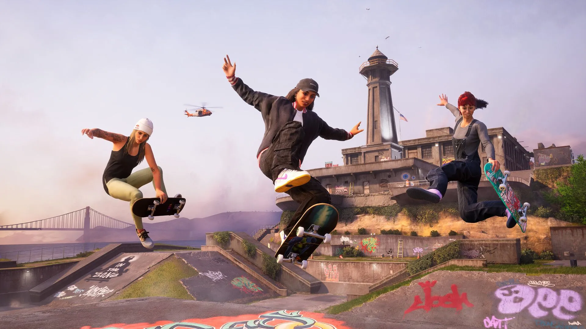 Hình ảnh game Tony Hawk's Pro Skater 3 + 4 với nhân vật đang thực hiện kỹ năng trượt ván trên đường phố