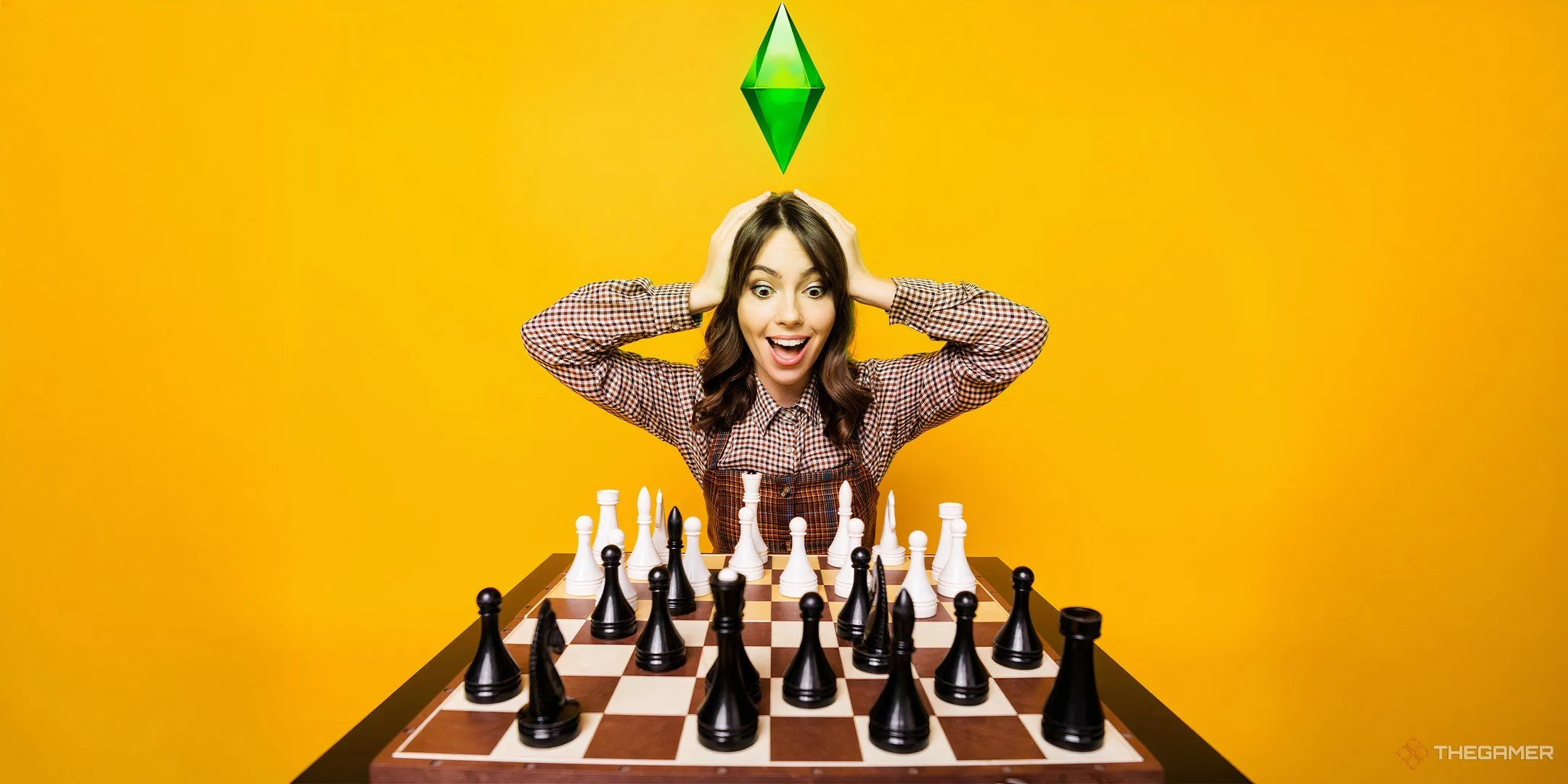 Hình ảnh một ván cờ ngoài đời thực, so sánh với các hoạt động trong game The Sims 4.