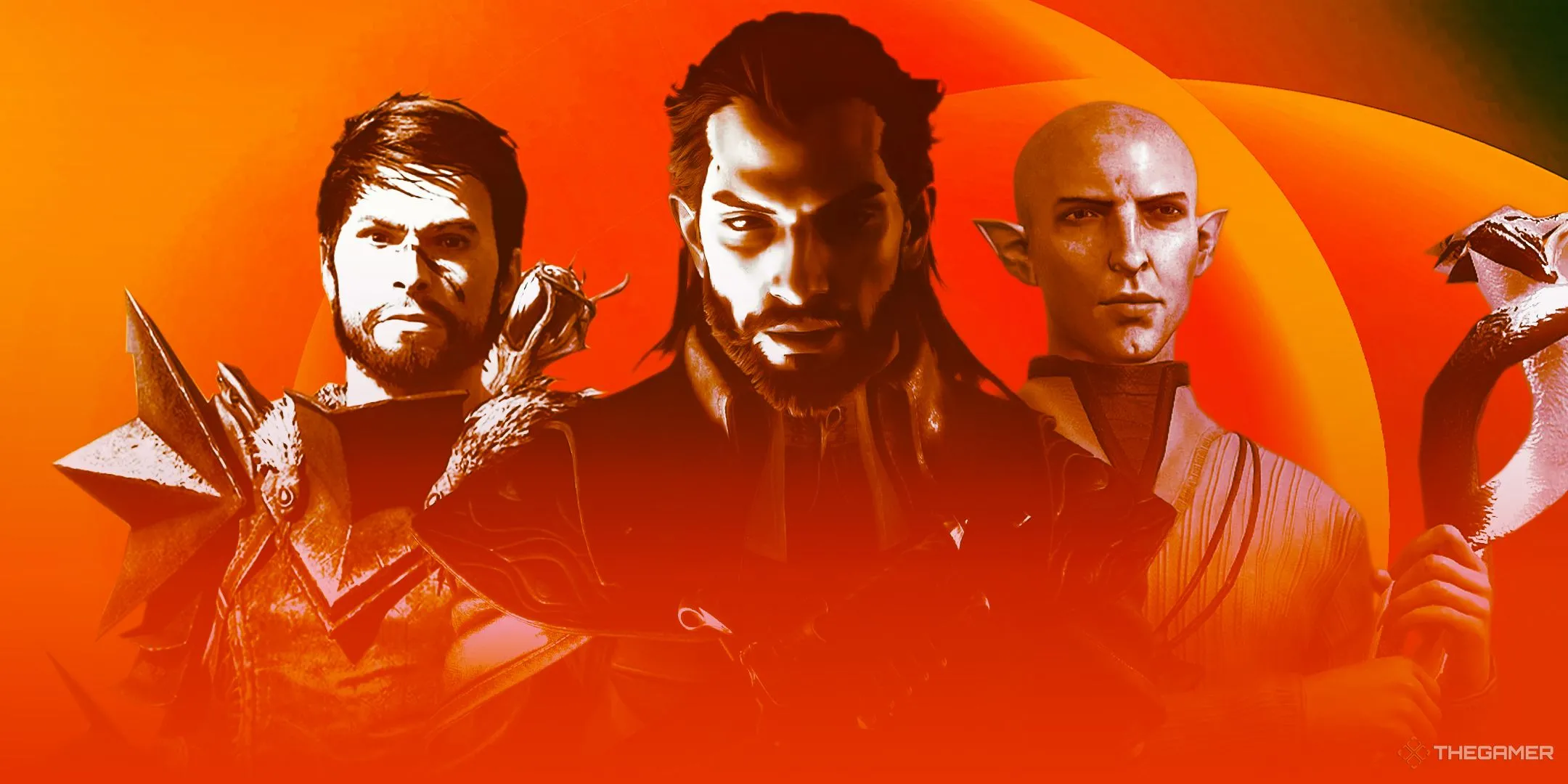 Hình ảnh so sánh các nhân vật chủ chốt: Male Hawke, Lucanis và Solas từ series Dragon Age.