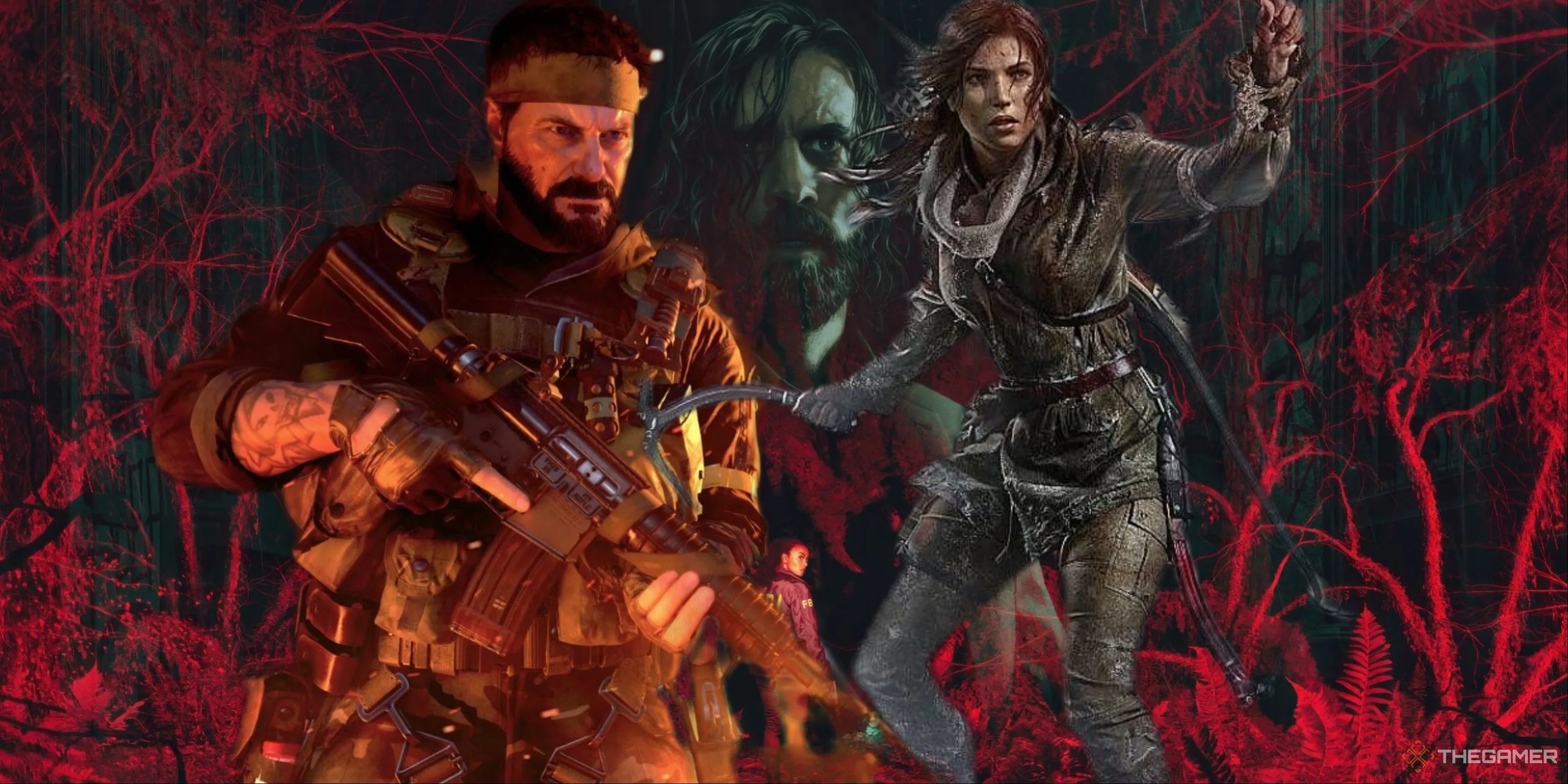 Hình ảnh tổng hợp các nhân vật game nổi bật như Frank Woods (COD), Lara Croft (Tomb Raider) và Alan Wake, minh họa chủ đề game hay.