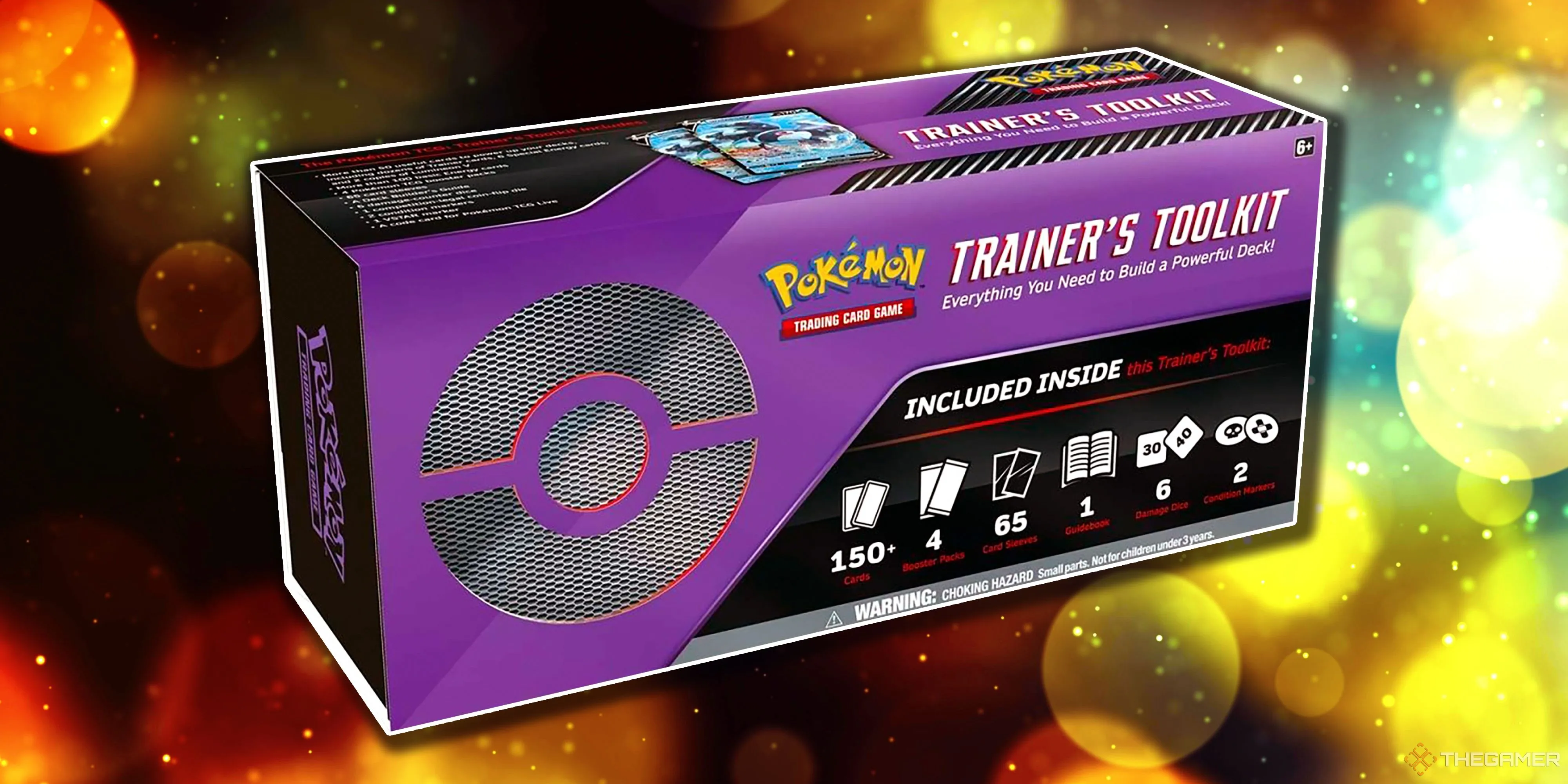 Hộp Pokemon TCG Trainer’s Toolkit 2022 màu tím, chứa các gói booster từ kỷ nguyên Sword &amp; Shield và thẻ promo Lumineon V.
