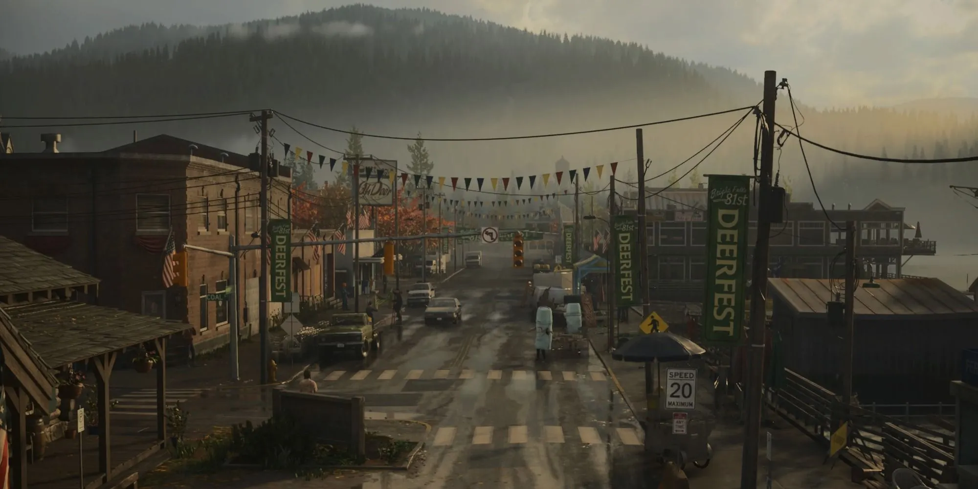 Khung cảnh thị trấn Bright Falls u ám trong Alan Wake 2