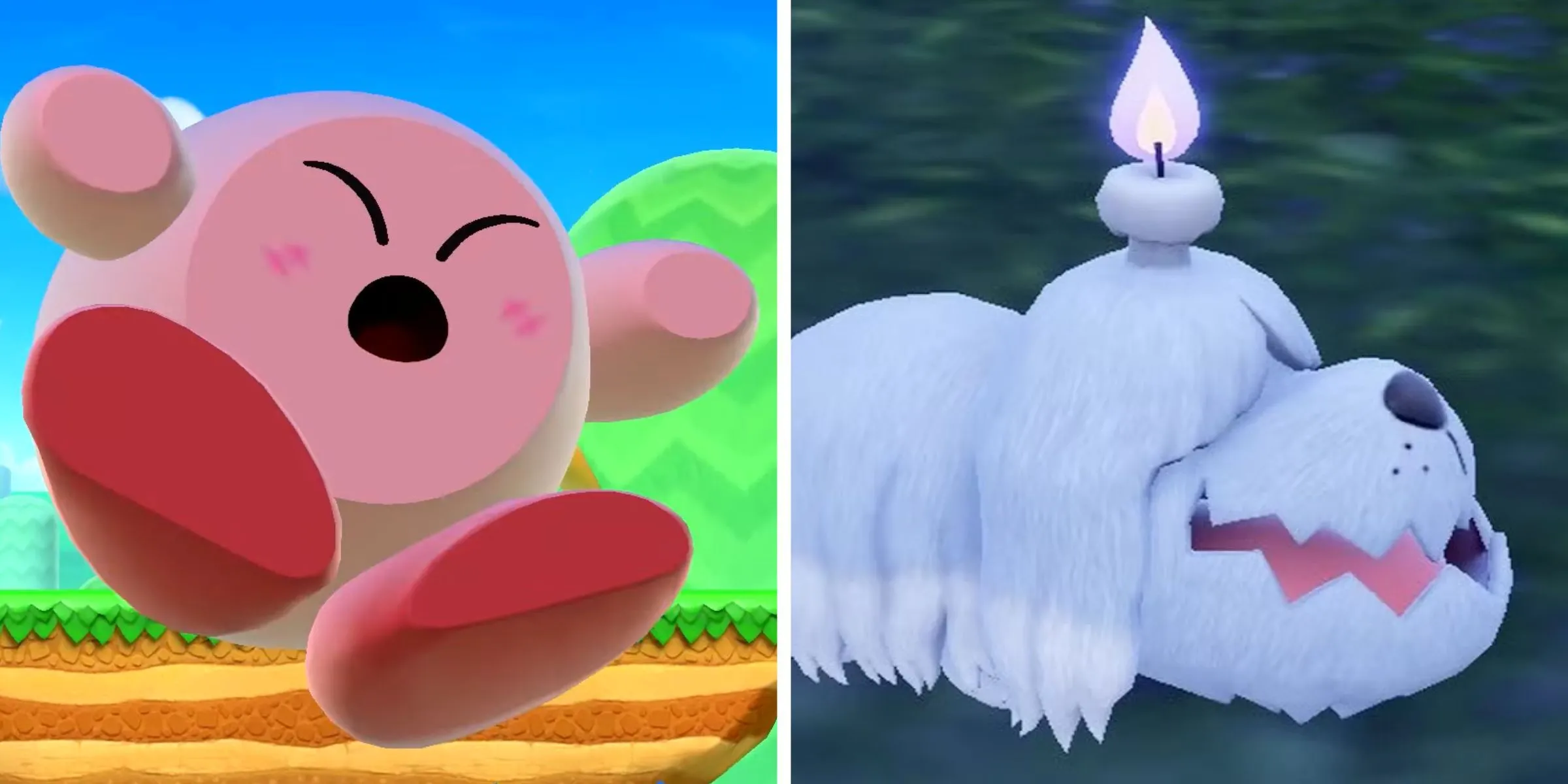 Kirby bị KO trong Super Smash Bros. Ultimate và Grafaiai trong Pokemon Scarlet &amp; Violet, minh họa thử thách Nuzlocke.