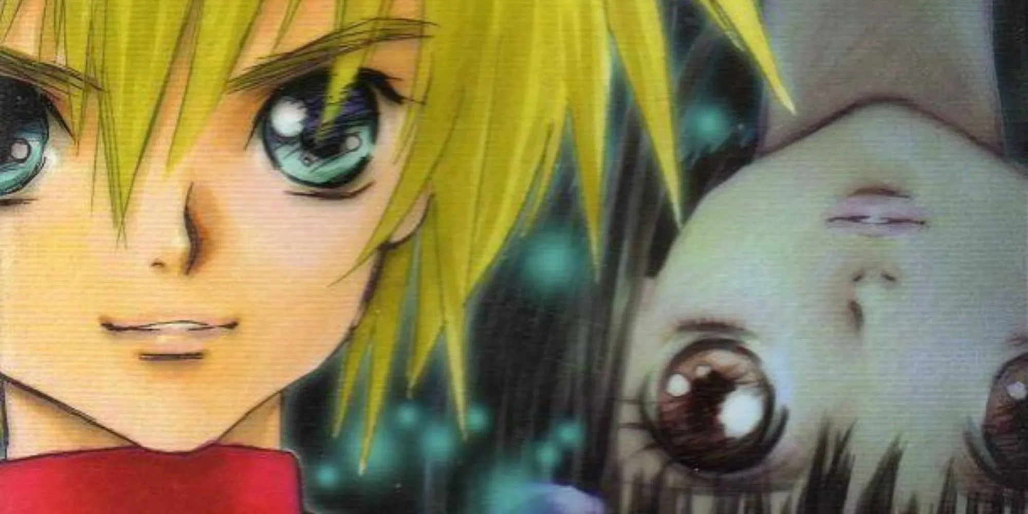 Kyle từ Tales of Destiny 2 đứng cùng một nhân vật khác trong khung cảnh game JRPG