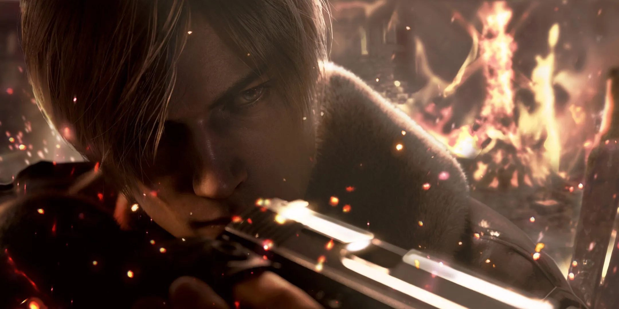 Leon Kennedy đang nhắm súng trong Resident Evil 4