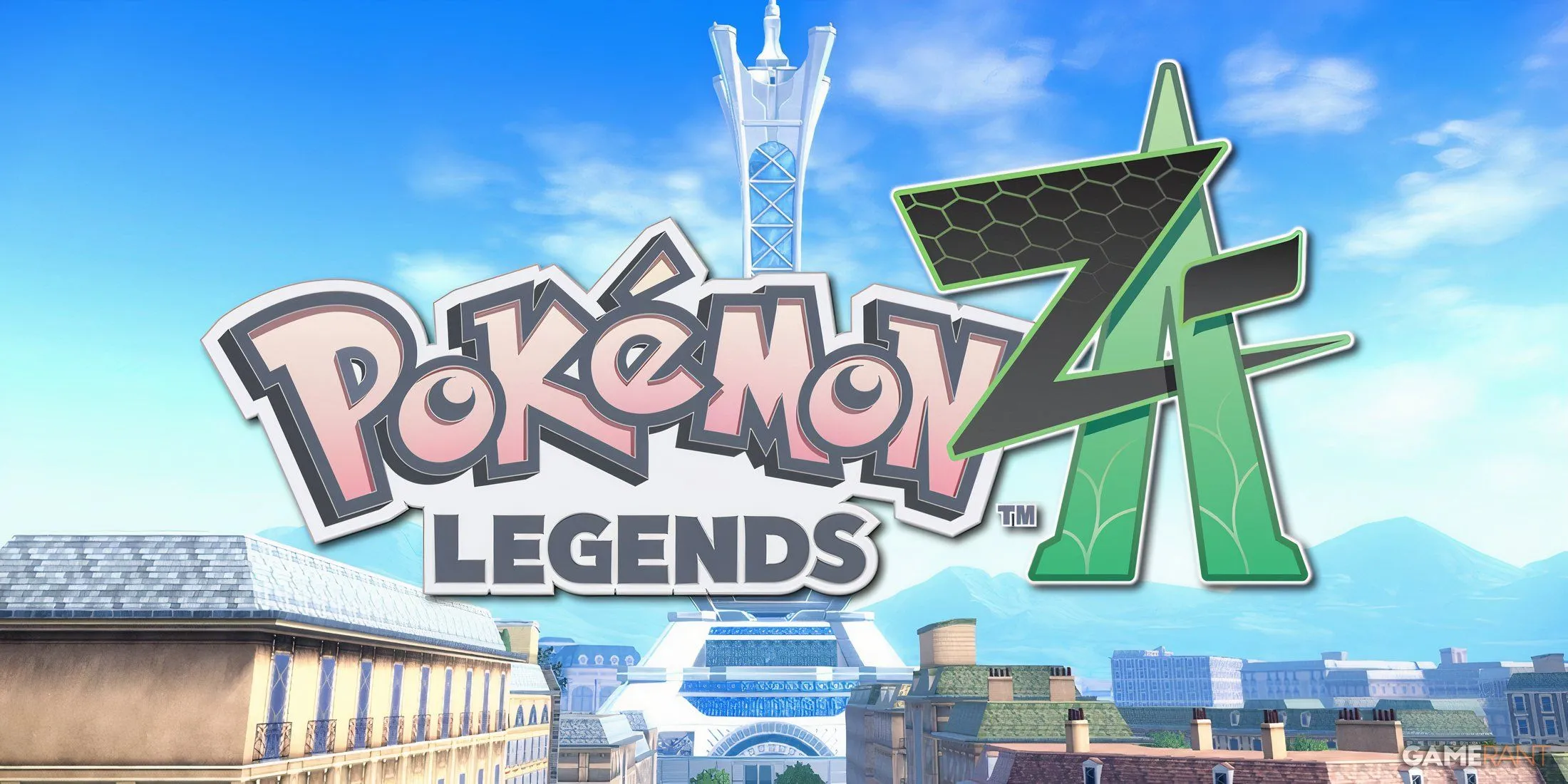 Logo game Pokemon Legends Z-A và khung cảnh thành phố Lumiose