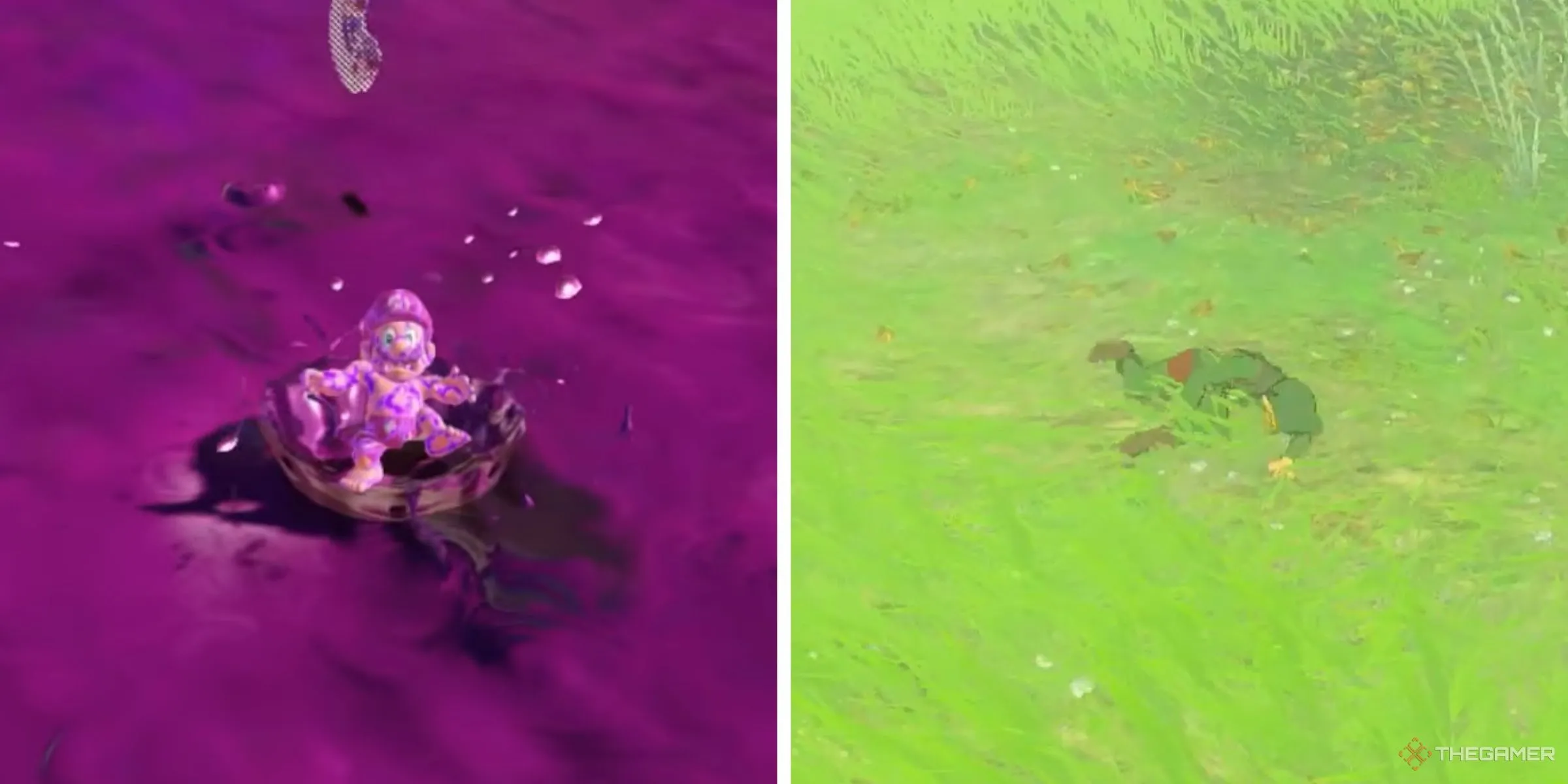 Mario chết vì độc trong Super Mario Odyssey và Link gục ngã trong The Legend of Zelda: Tears of the Kingdom, minh họa thử thách chơi game không chết mạng.