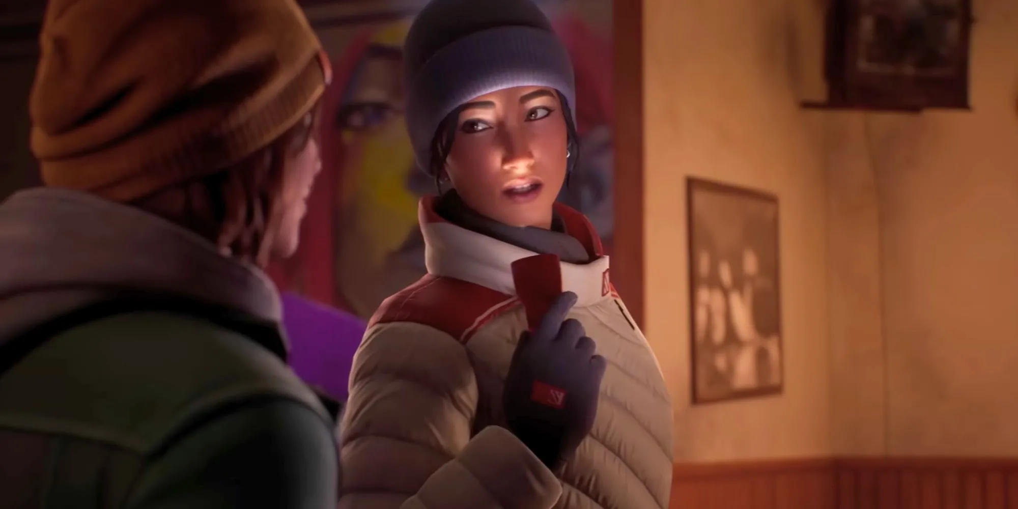 Max và Safi đang trò chuyện, bối cảnh vụ án bí ẩn trong Life Is Strange Double Exposure