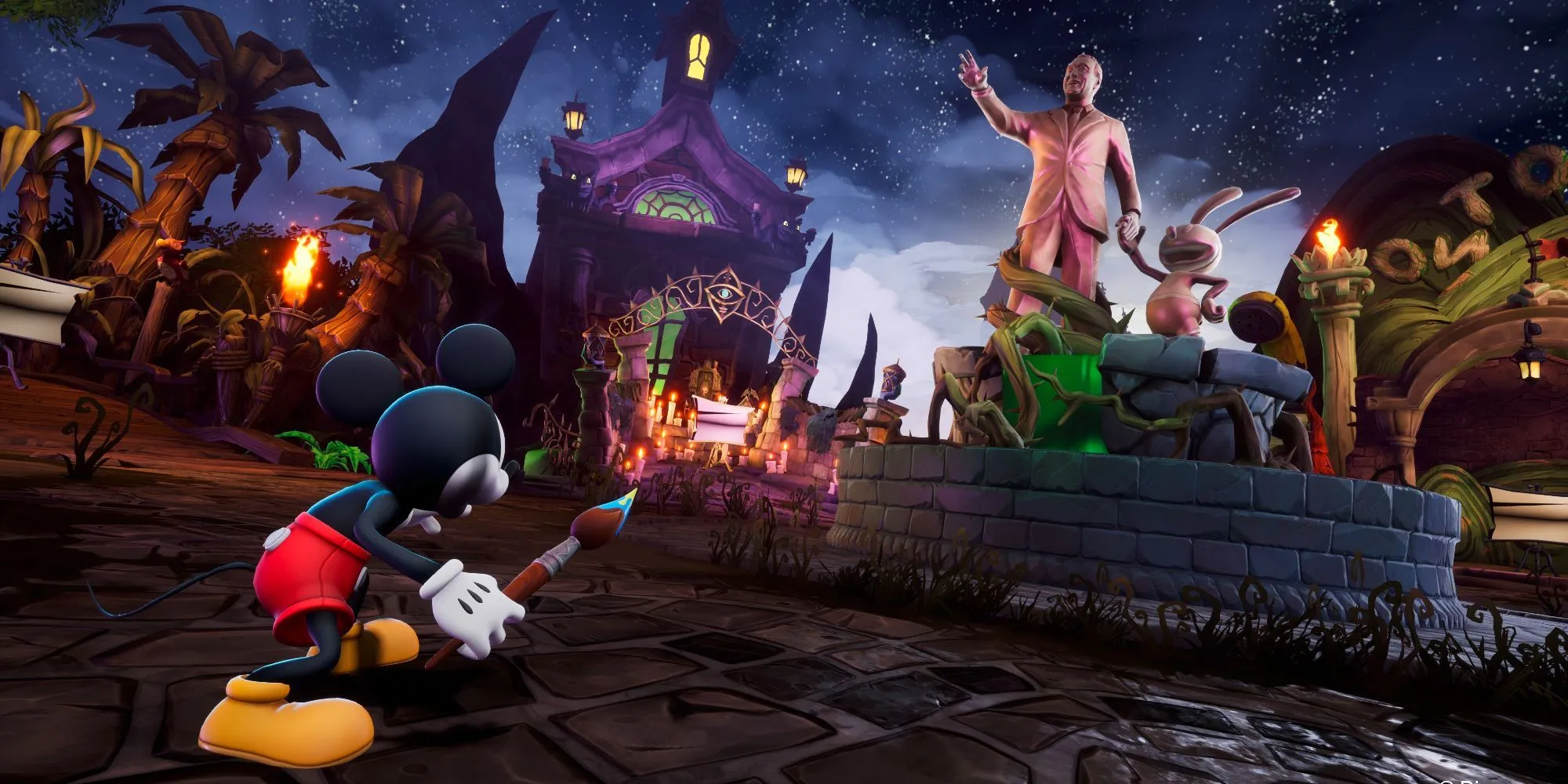 Mickey Mouse với cây cọ vẽ tại Wasteland trong Epic Mickey Rebrushed