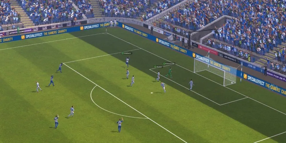 Mitchell Weiser trên sân đấu trong giao diện trận đấu của Football Manager 2024