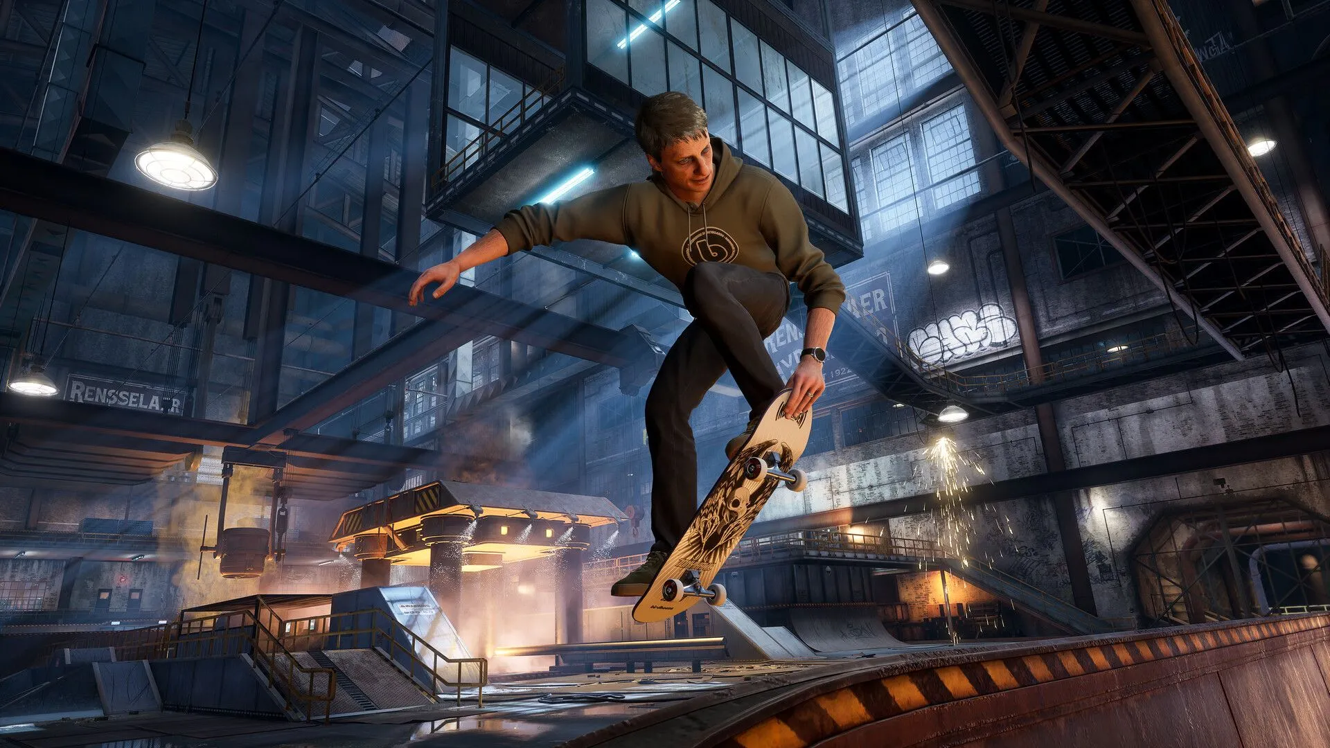 Một pha trình diễn trượt ván ấn tượng trong Tony Hawk's Pro Skater 3 + 4 với bối cảnh thành phố