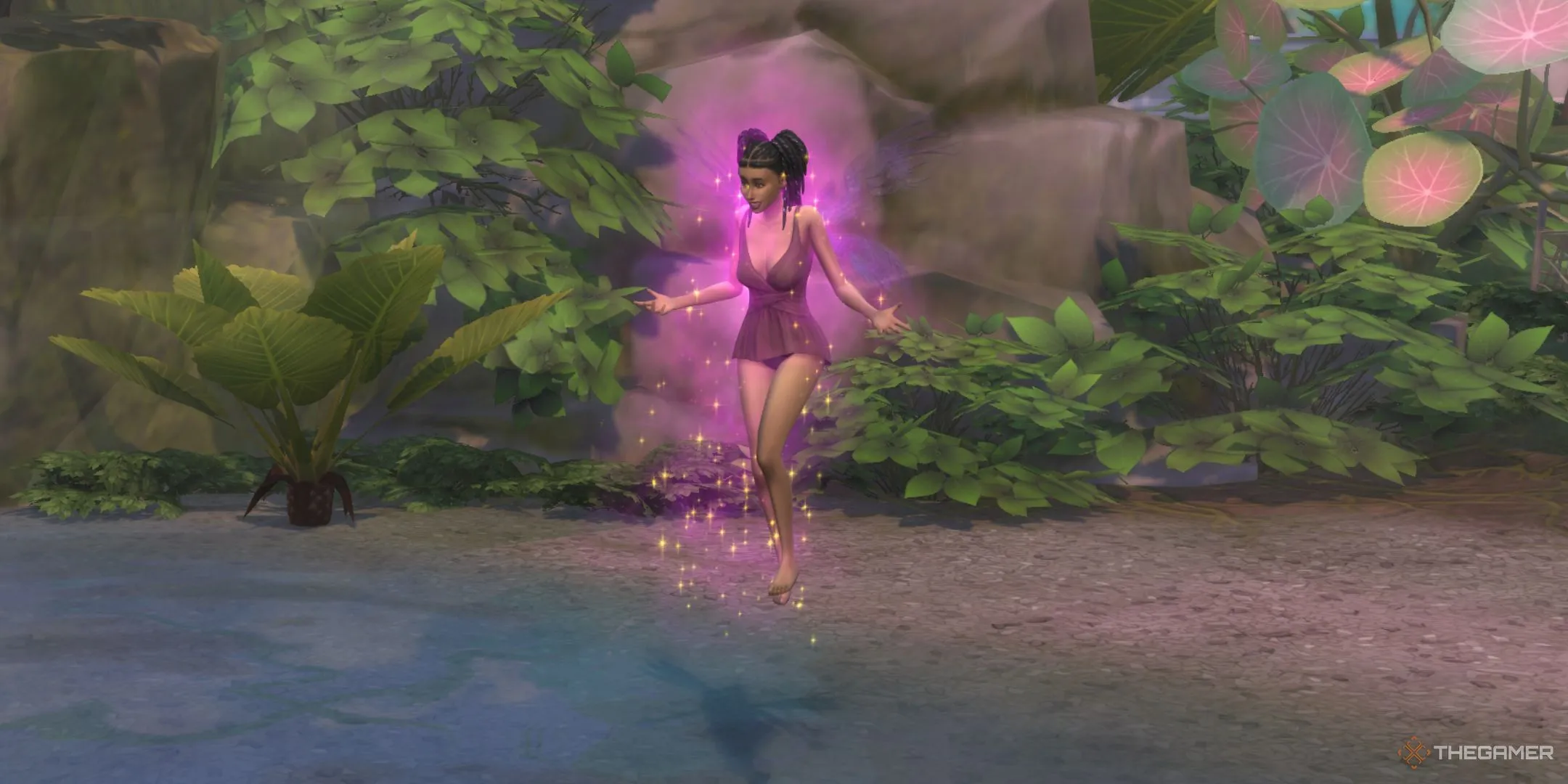 Một Sim Tiên mọc cánh ở suối Moondrop trong The Sims 4 Enchanted By Nature