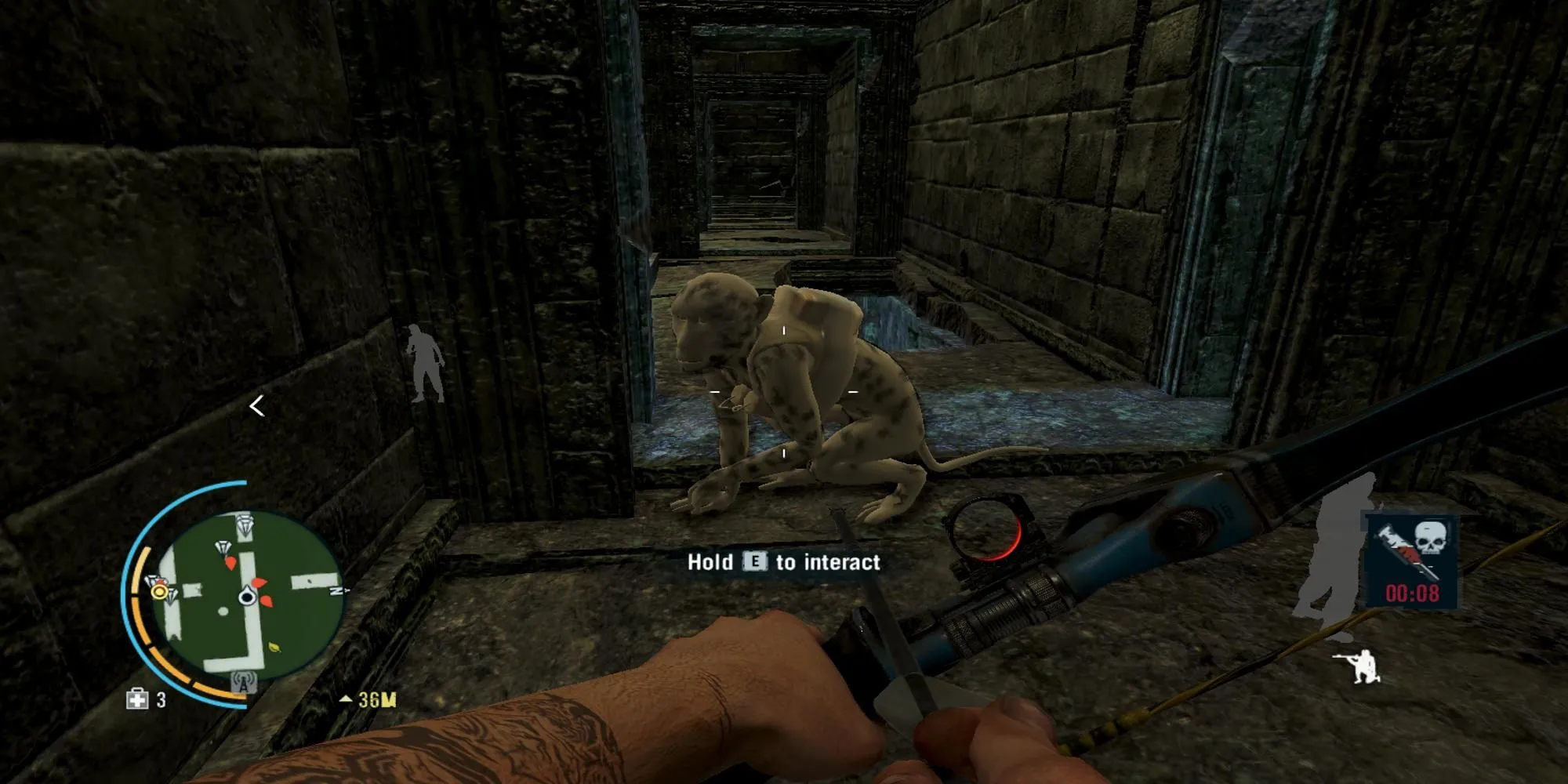 Người chơi ngắm cung vào một con khỉ trong Far Cry 3 Monkey Business