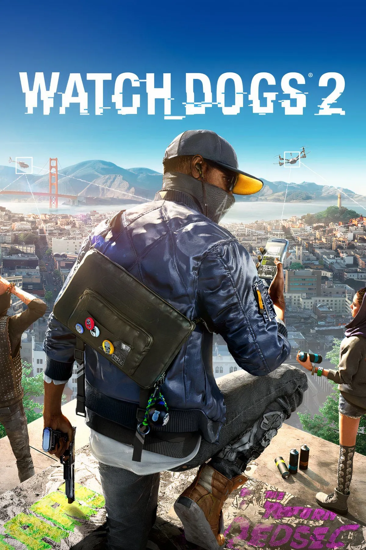 Nhân vật chính của Watch Dogs 2, Marcus Holloway, đang sử dụng khả năng hack trong môi trường đô thị San Francisco, kết hợp với ý tưởng về zombie.