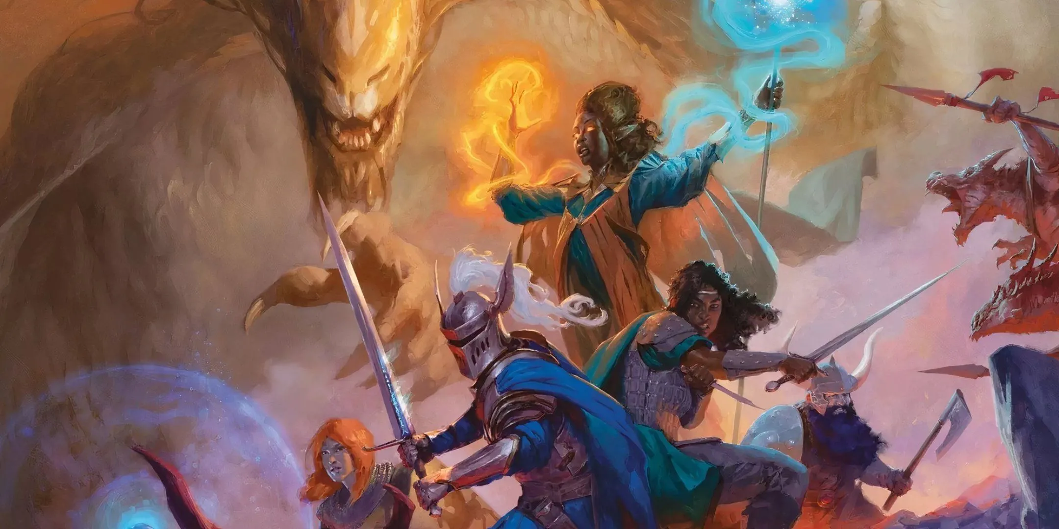 Nhóm phiêu lưu trên bìa Dungeons &amp; Dragons Player's Handbook 2024, minh họa cho lối chơi thế giới mở.