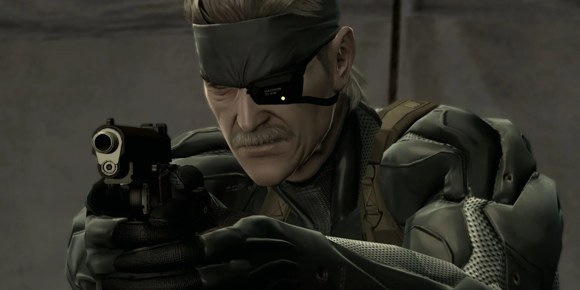 Old Snake nhắm súng trong Metal Gear Solid 4: Guns of the Patriots.