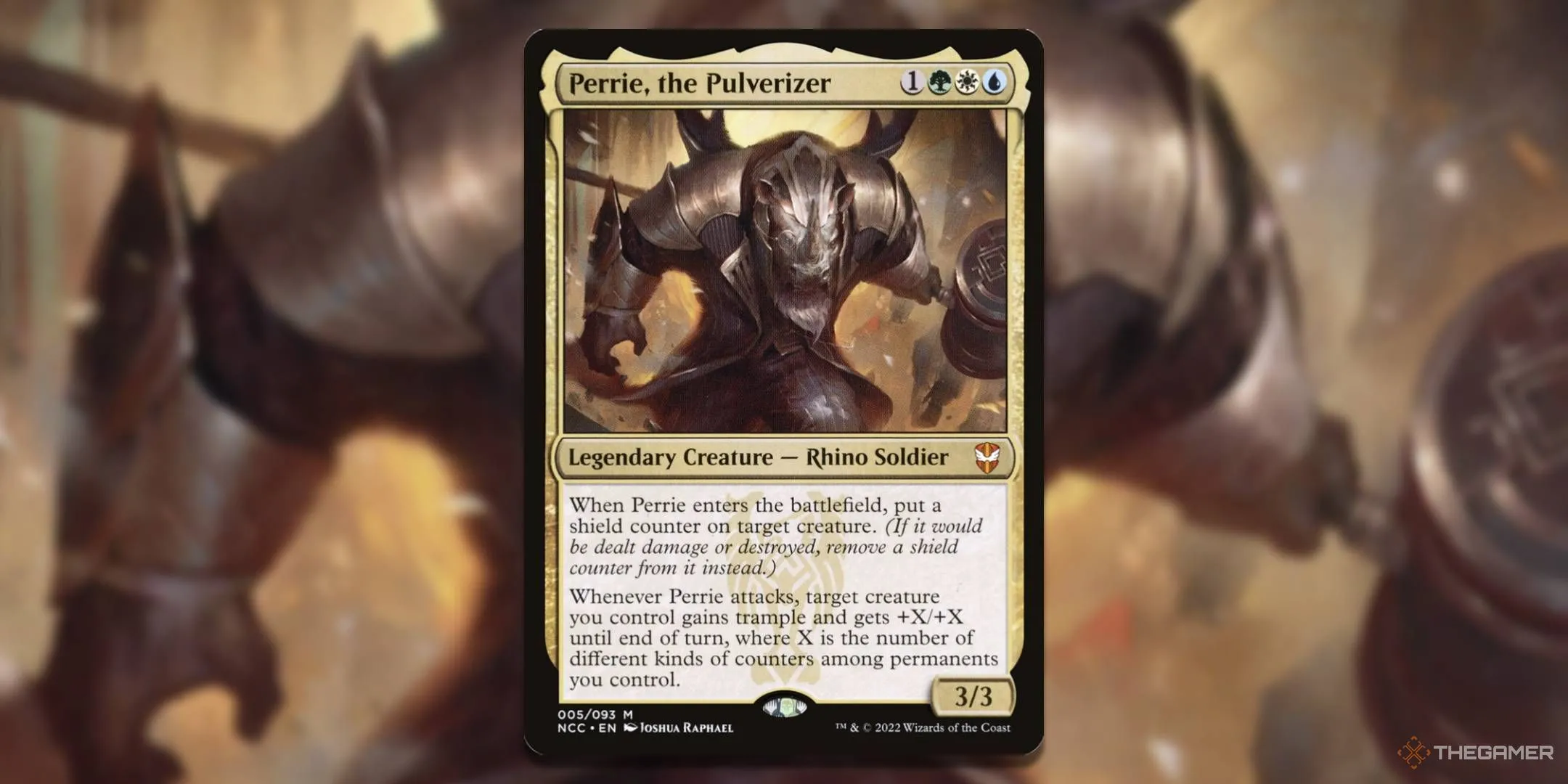 Perrie, the Pulverizer, chỉ huy của bộ precon Bedecked Brokers, chuyên về các loại counter trong Magic The Gathering.