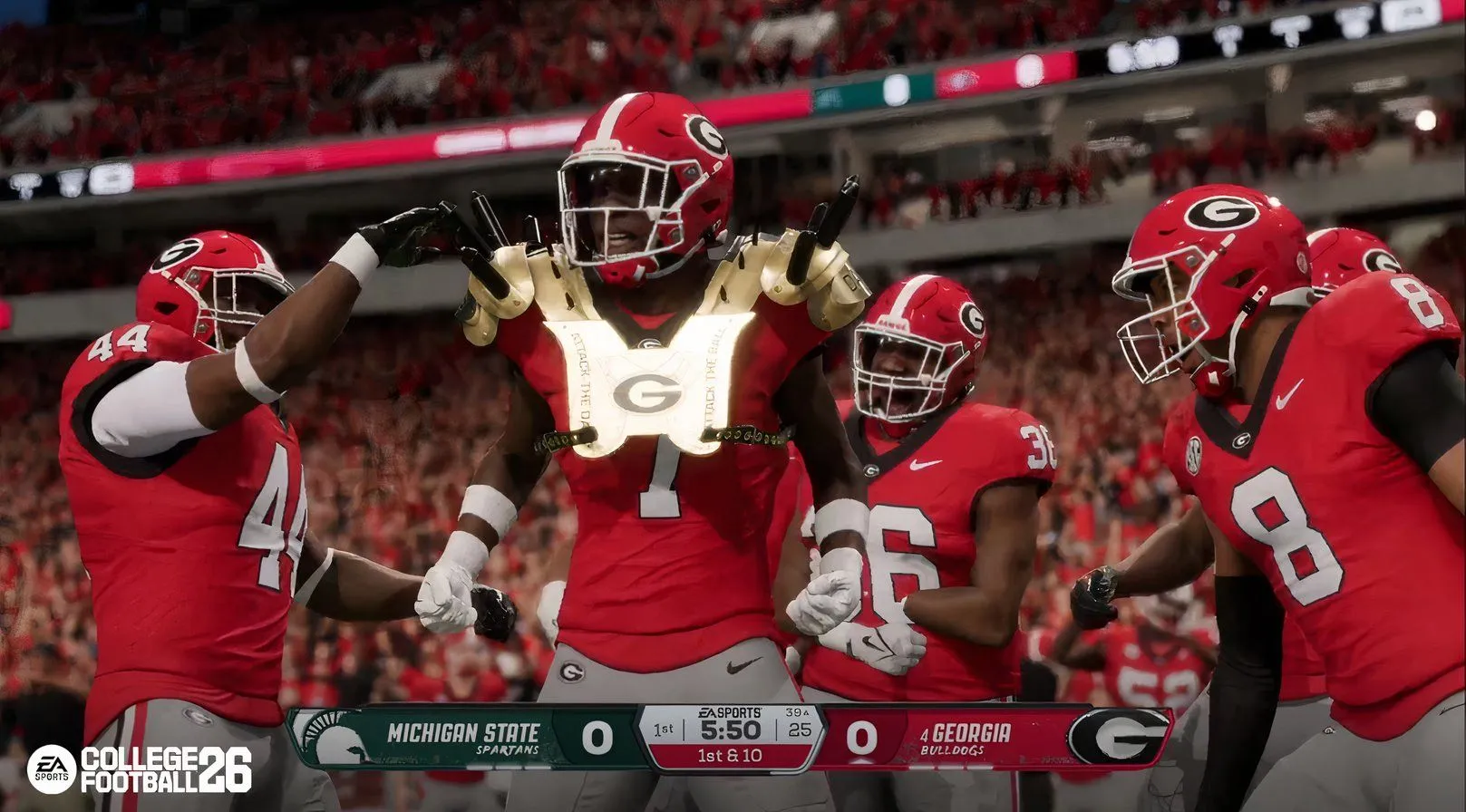 Pha tranh chấp quyết liệt giữa cầu thủ phòng ngự và tấn công trong College Football 26, minh họa cơ chế gameplay mới.