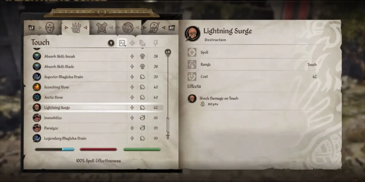 Phép Lightning Surge gây sát thương sốc cực mạnh khi chạm vào kẻ thù trong Oblivion Remastered