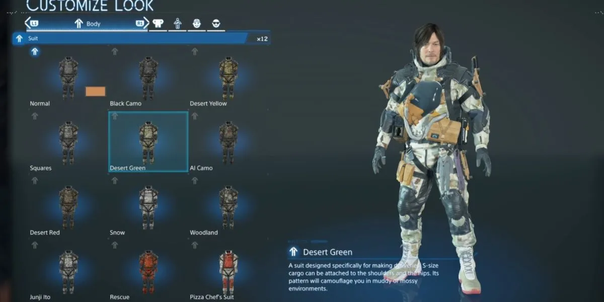 Sam Porter Bridges mặc Desert Green Suit trong Death Stranding 2: On the Beach