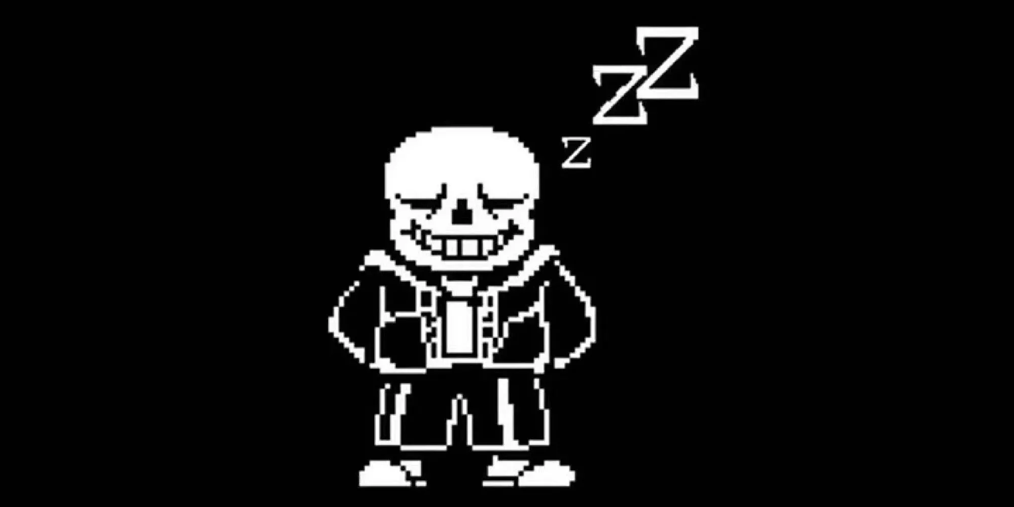 Sans, bộ xương hài hước từ Undertale, ngủ gật với tay đút túi, thể hiện tính cách lười biếng nhưng đầy bí ẩn của mình.
