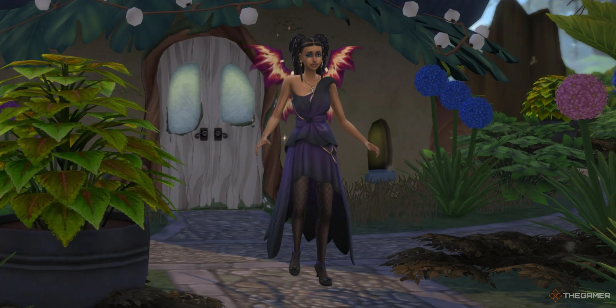 Sim bay lượn bên ngoài trung tâm Tiên ở Everdew trong The Sims 4 Enchanted By Nature