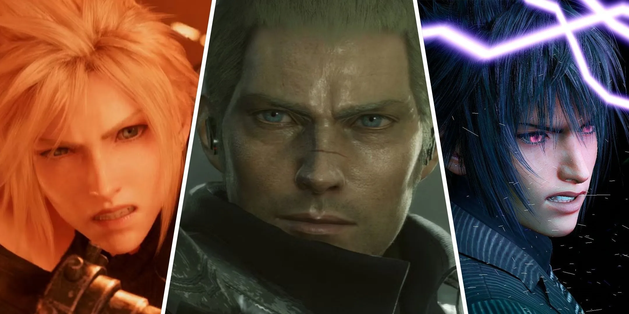Split image of Cloud, Jack and Noctis from Final Fantasy.