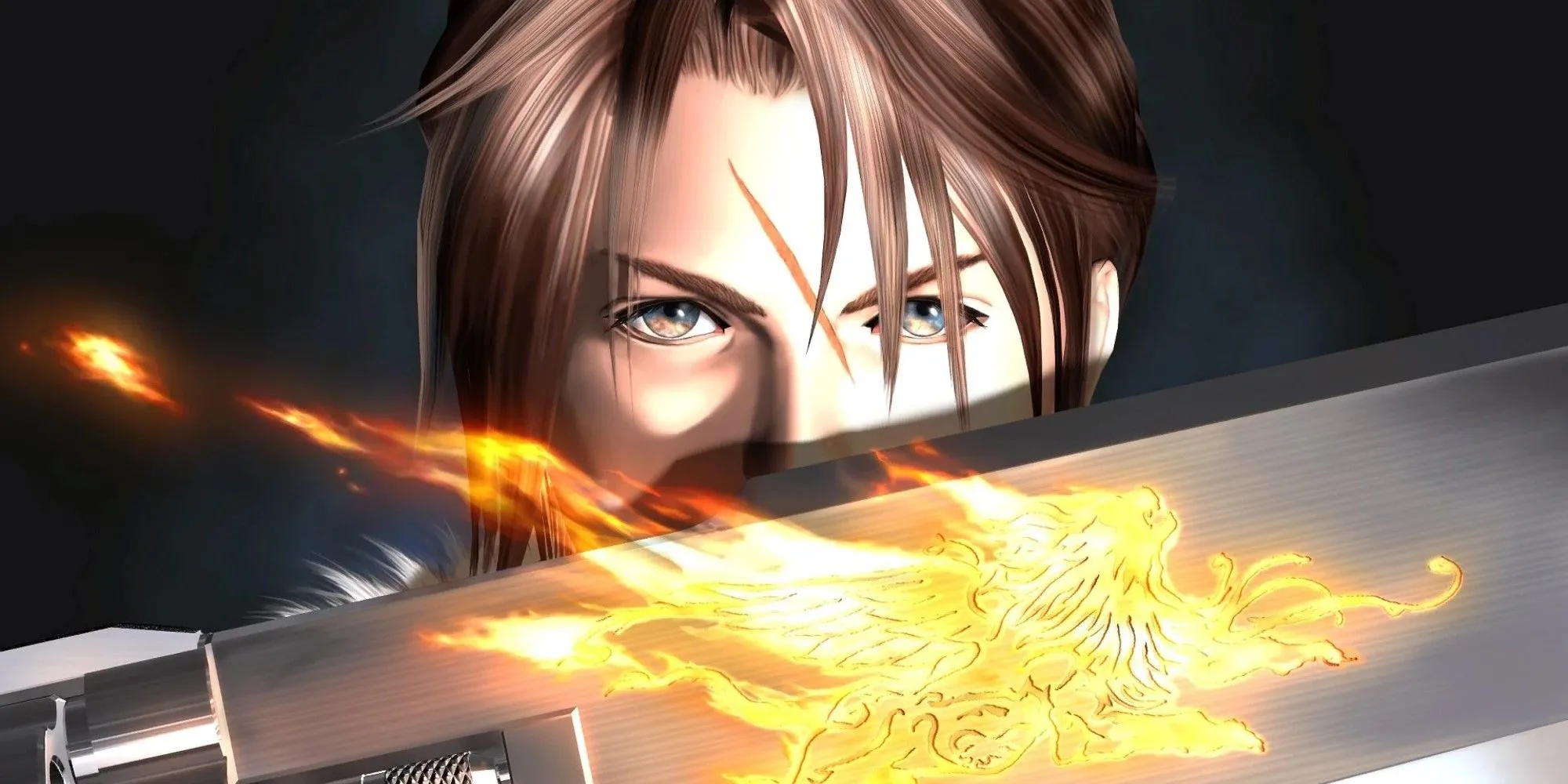 Squall Leonhart từ Final Fantasy 8 với thanh kiếm bốc lửa