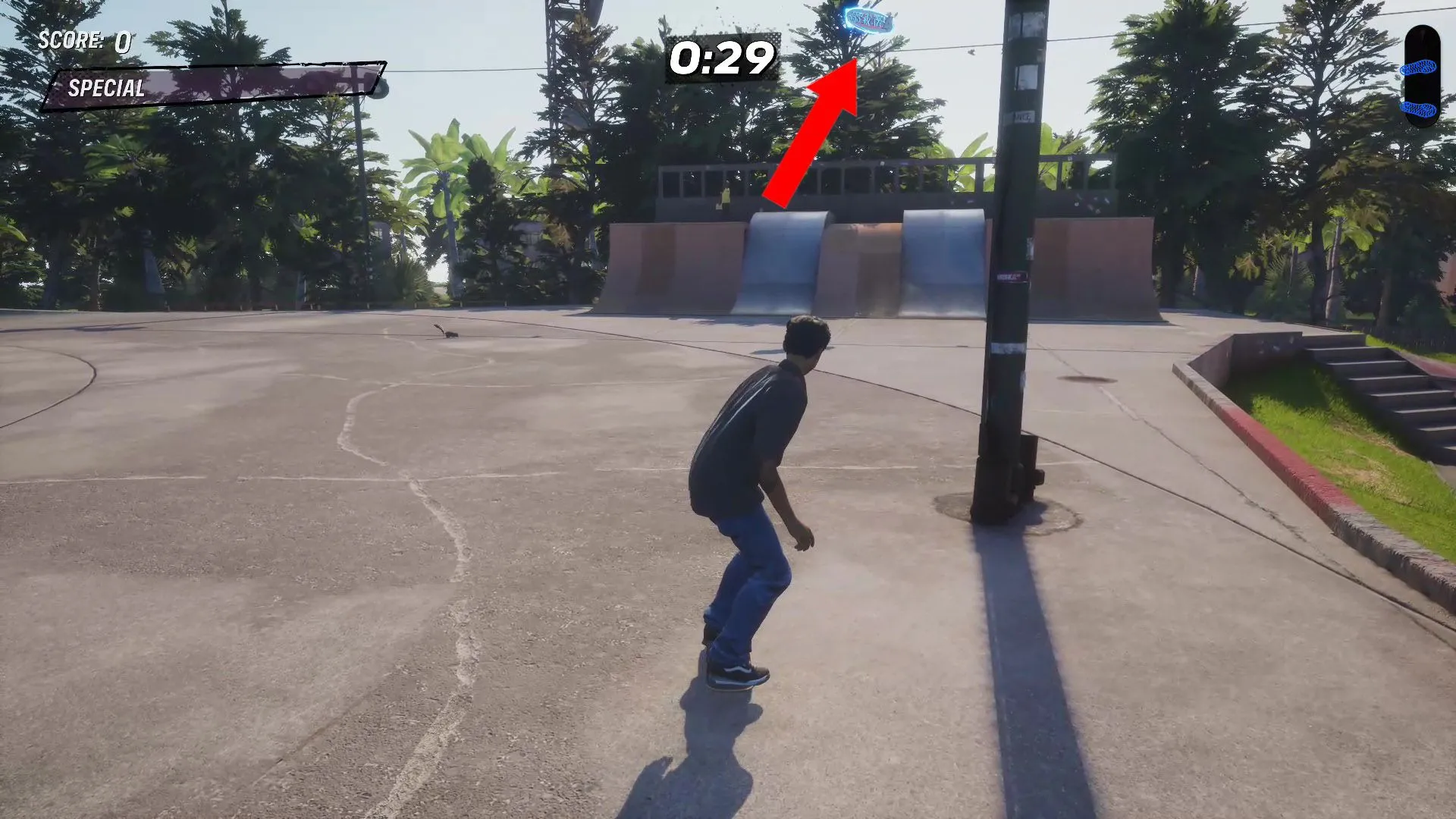 Stat Point thứ hai trên rail gần shop Zumiez trong bản đồ Kona trong Tony Hawk's Pro Skater 3+4