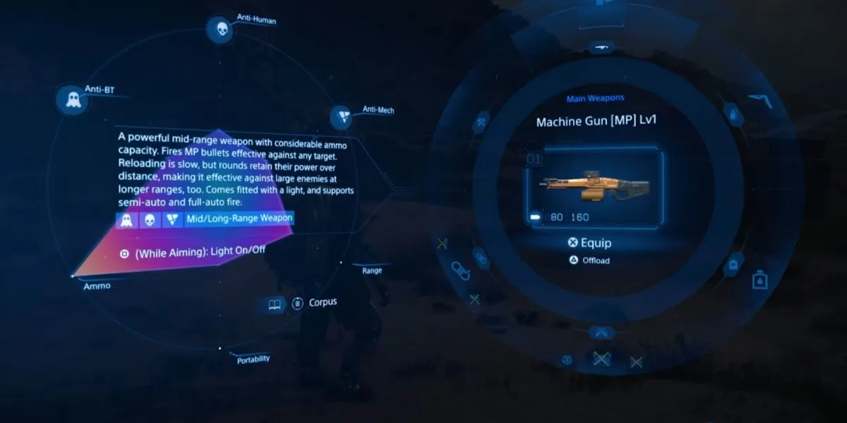 Súng máy MP (Machine Gun MP Lv1) gây choáng, vũ khí kiểm soát đám đông hiệu quả trong Death Stranding 2