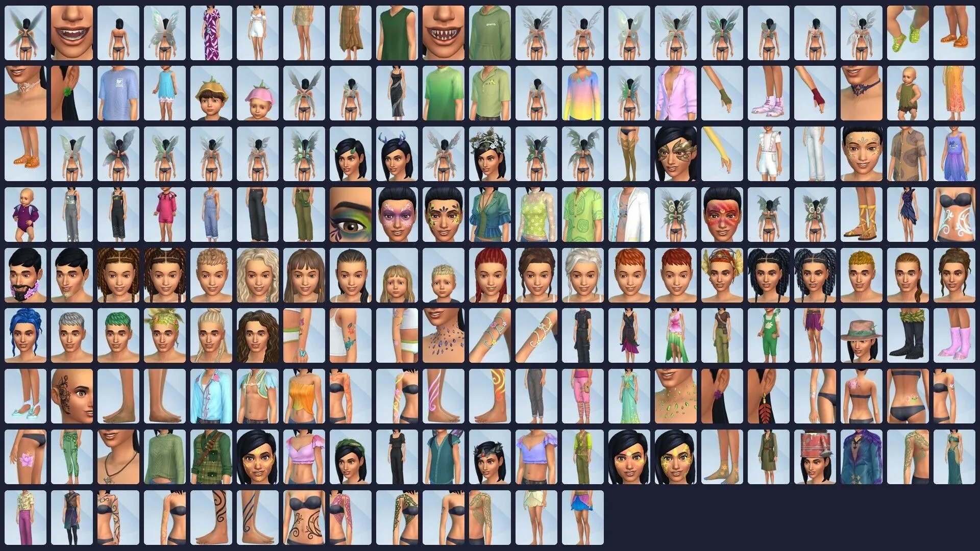 Tất cả vật phẩm tạo Sim trong The Sims 4 Enchanted By Nature dưới dạng ô nhỏ