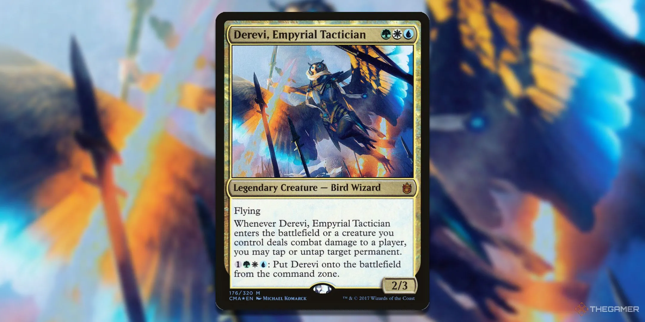 Thẻ bài Derevi, Empyrial Tactician trong Magic The Gathering, chỉ huy của bộ precon Evasive Maneuvers.