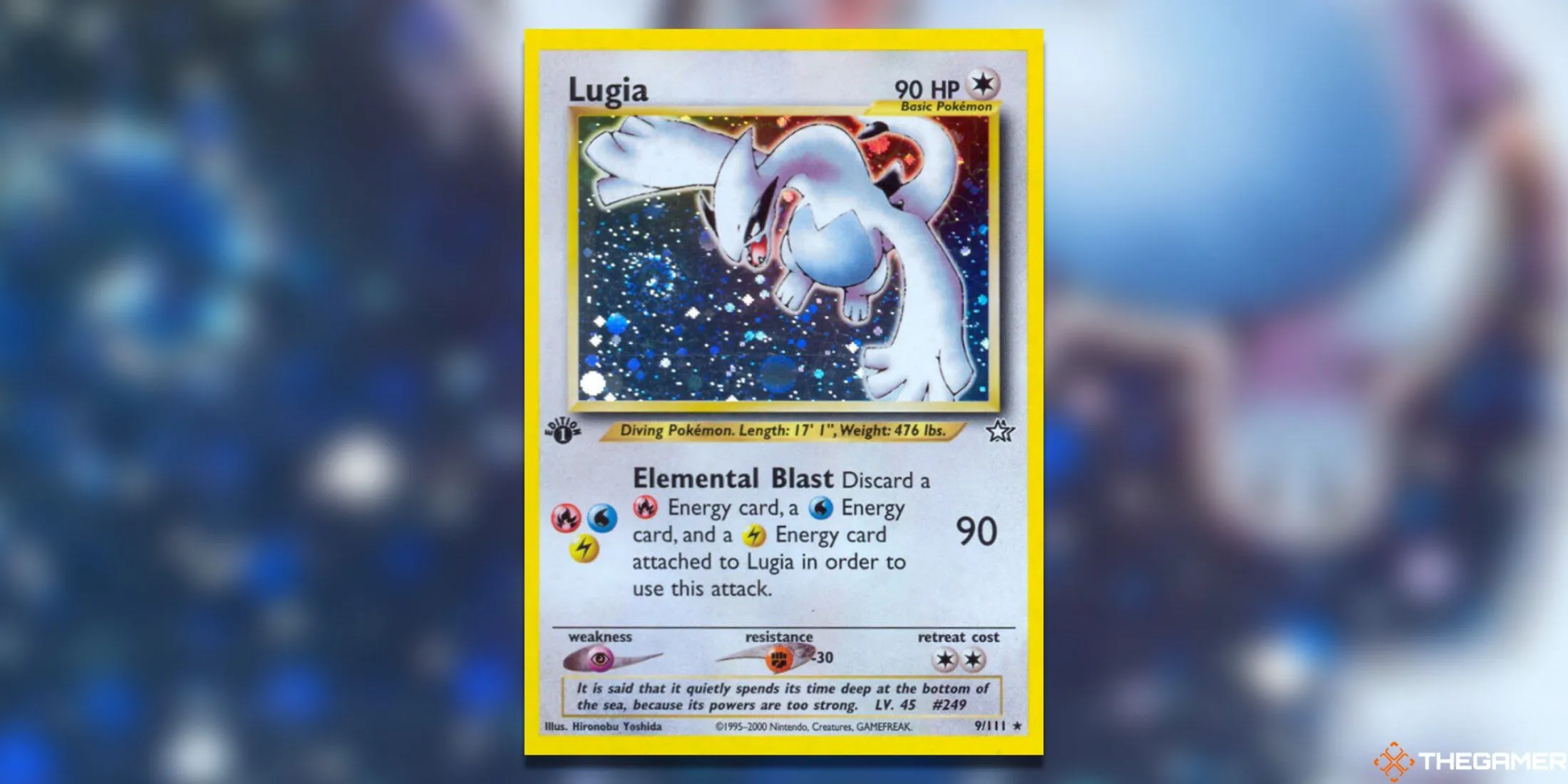 Thẻ bài Lugia Holo Rare First Edition từ bộ Neo Genesis, một biểu tượng của vùng Johto và kỷ nguyên Neo.