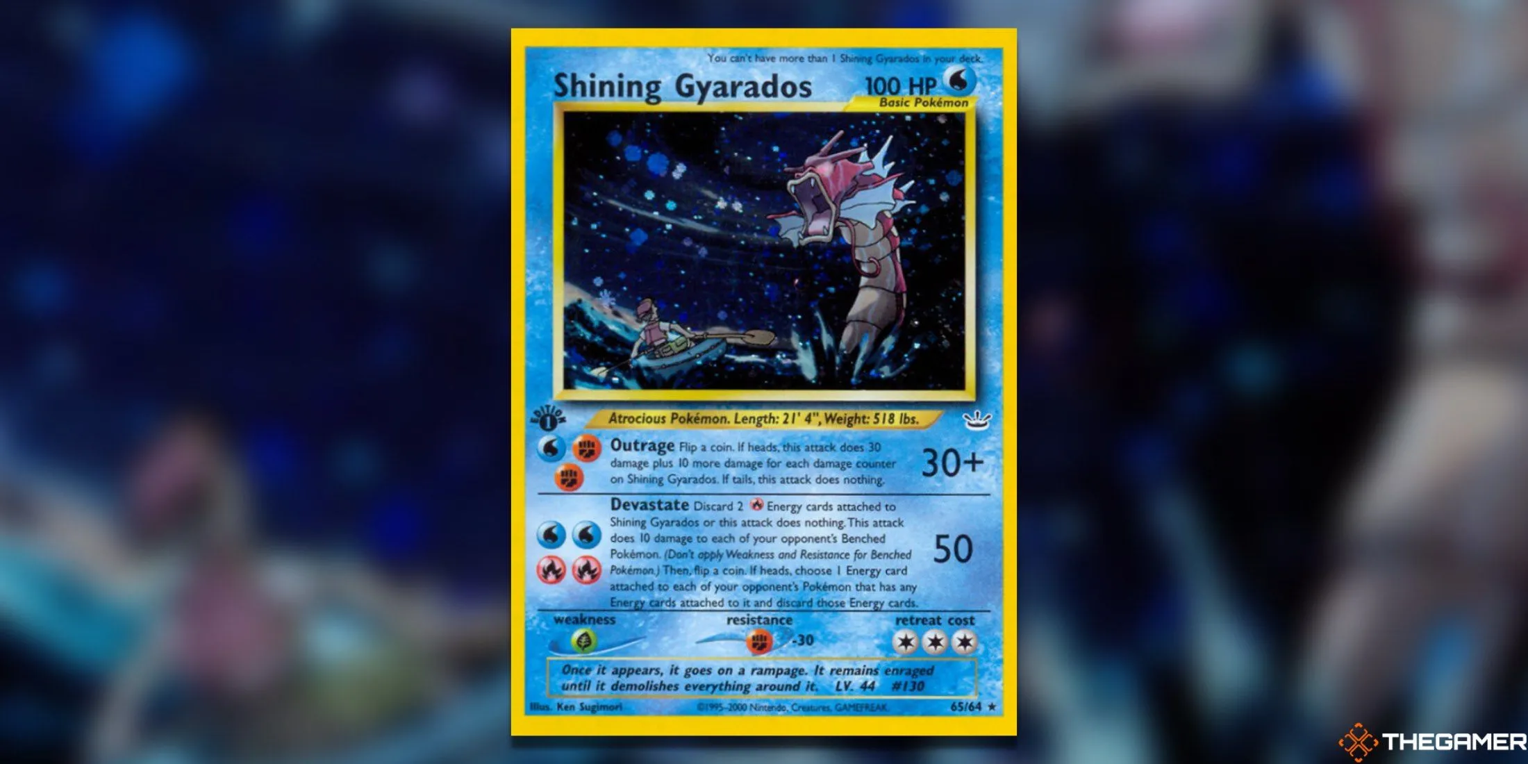 Thẻ bài Shining Gyarados phiên bản First Edition từ set Neo Revelation, là thẻ có giá trị cao nhất của set này.
