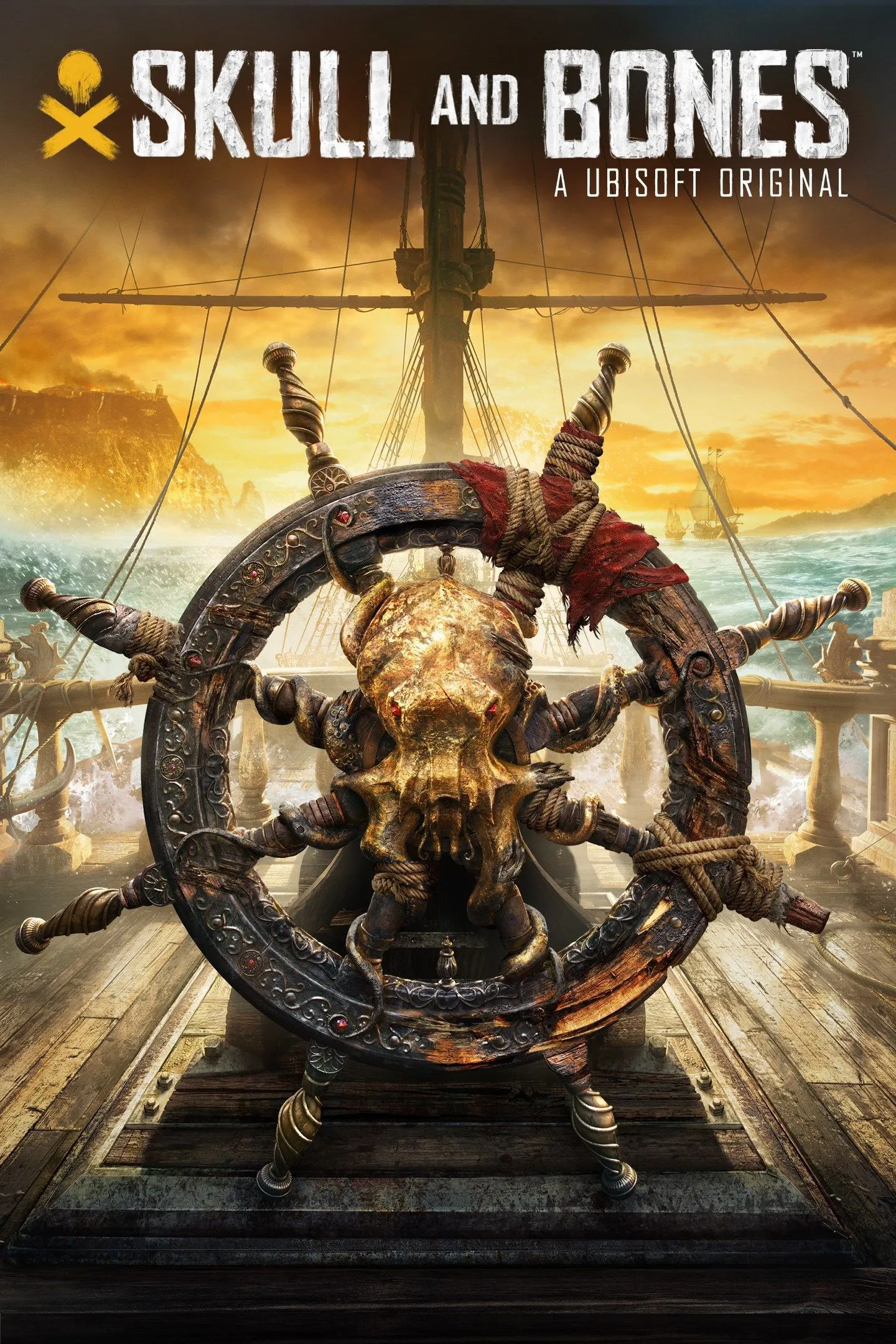 Thuyền hải tặc hoành tráng trong Skull &amp; Bones ra khơi trên biển, gợi liên tưởng đến cuộc chiến với zombie xương cốt trên biển.