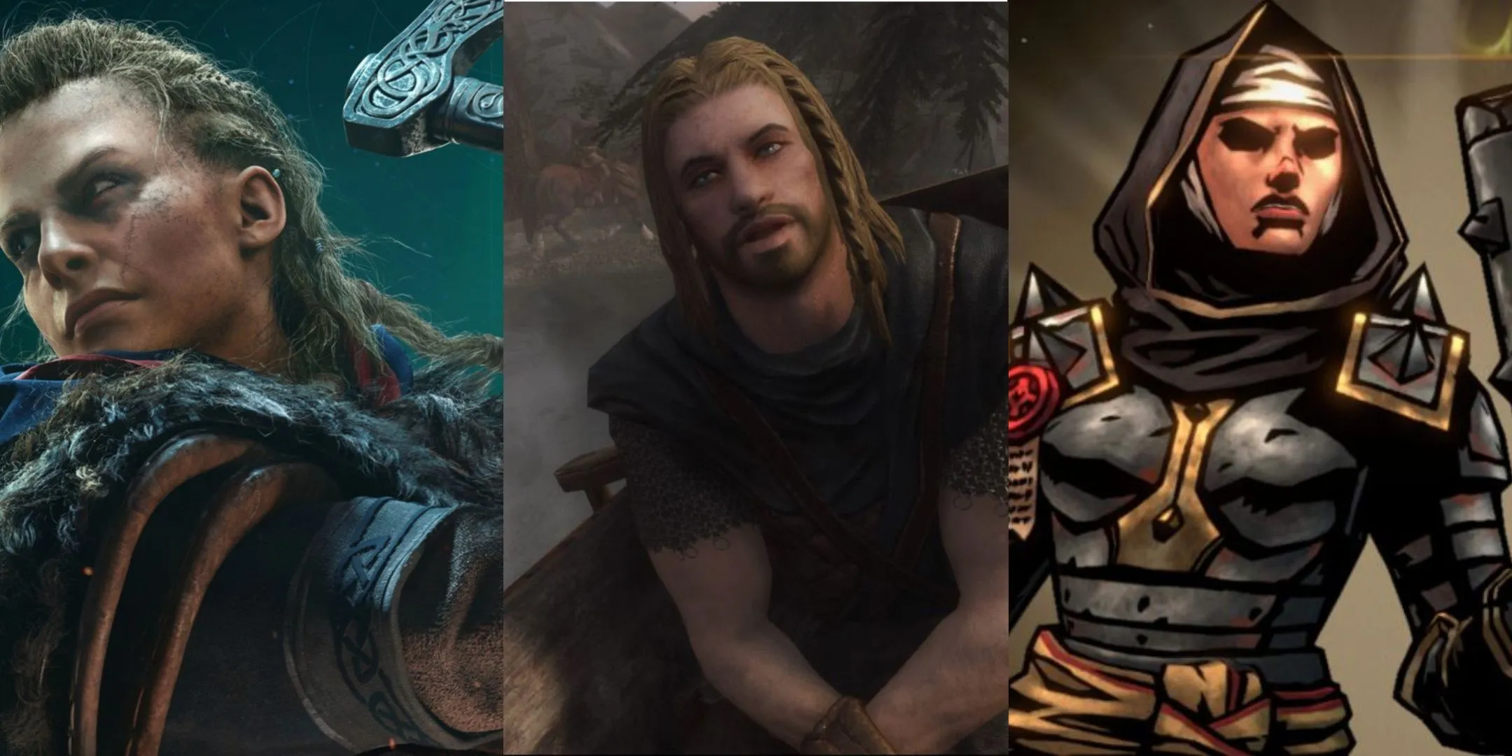 Tổng hợp các nhân vật RPG thời trung cổ như Eivor (Assassin's Creed Valhalla), Ralof (Skyrim) và hiệp sĩ Darkest Dungeon 2.