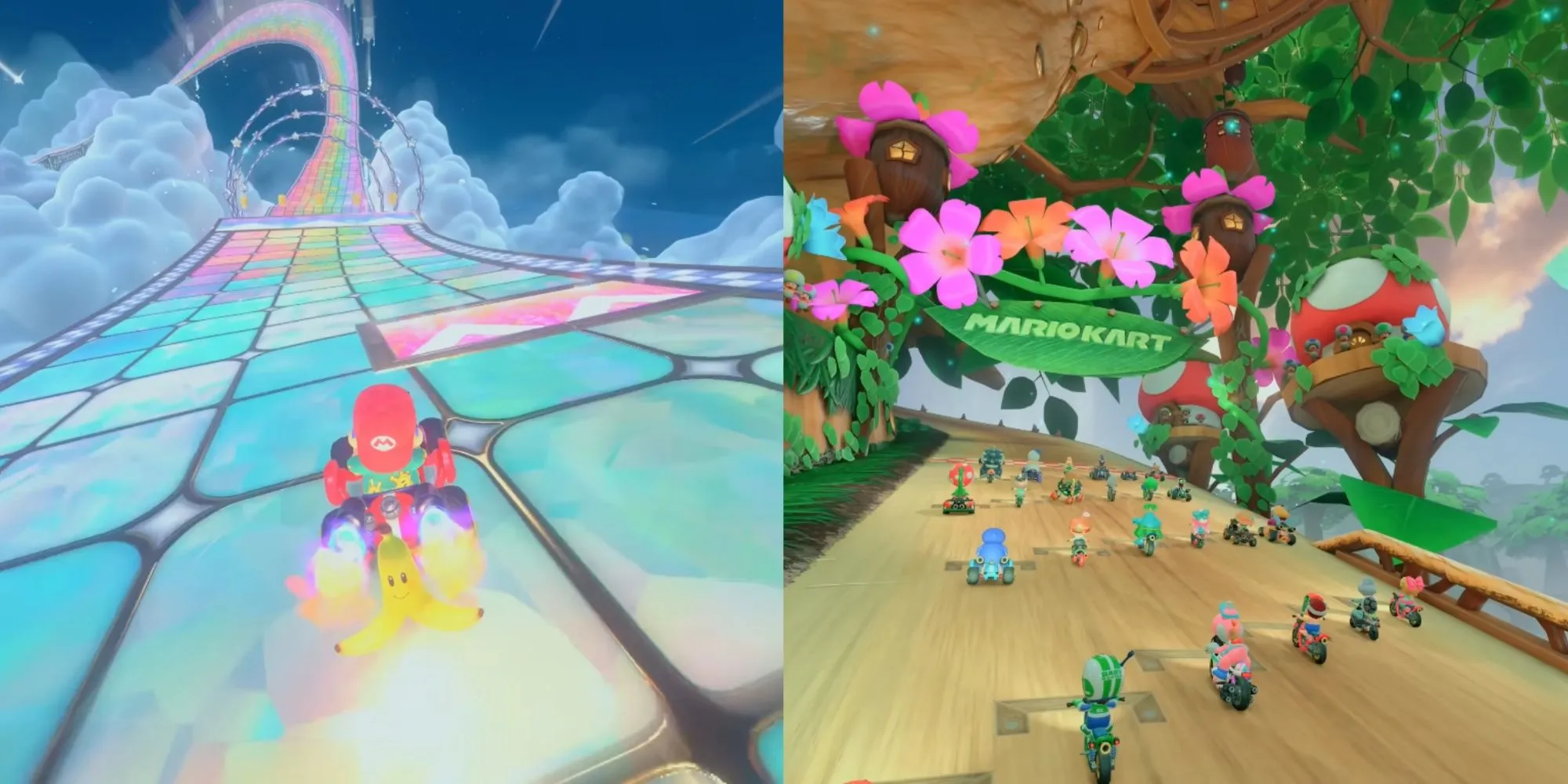 Tổng quan các đường đua kinh điển như Rainbow Road và Acorn Heights trong Mario Kart World trên Nintendo Switch 2