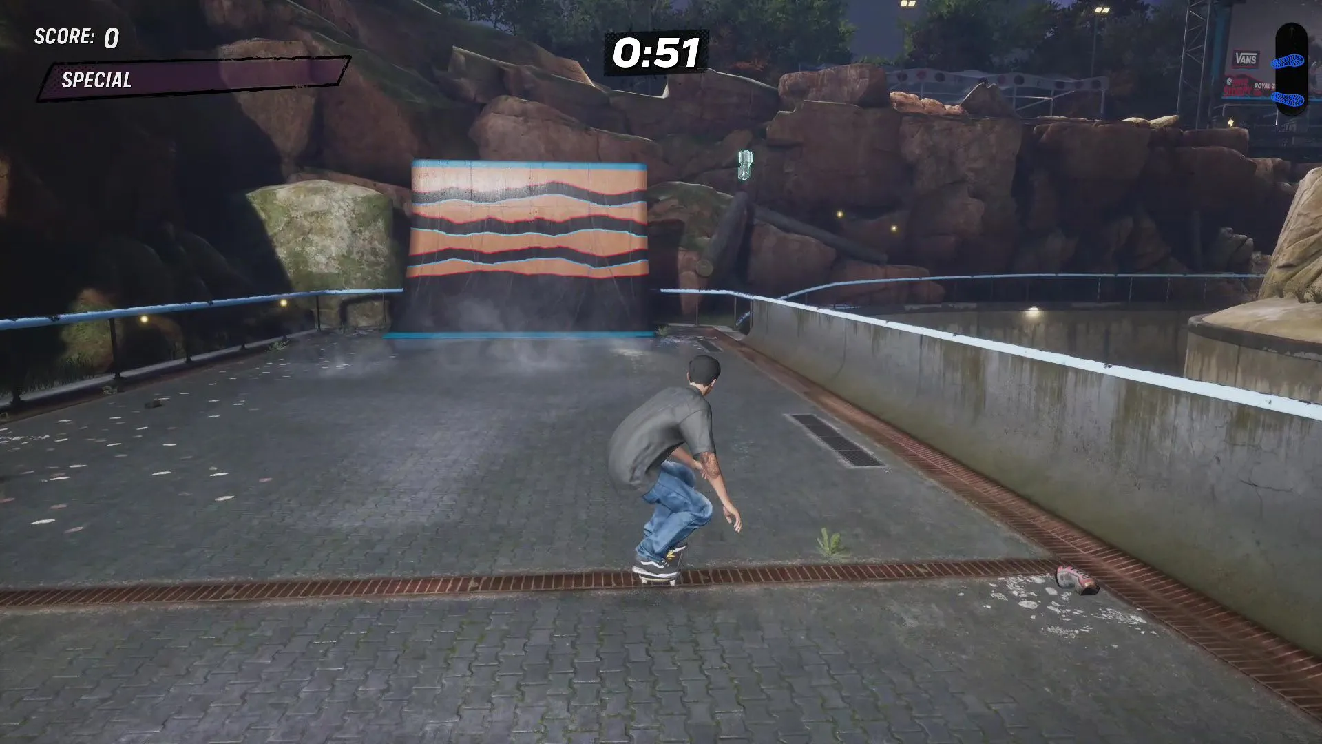 Vị trí Cash cuối cùng trên các khúc gỗ ở phía tây bắc bản đồ Sở thú Tony Hawk's Pro Skater 3 + 4