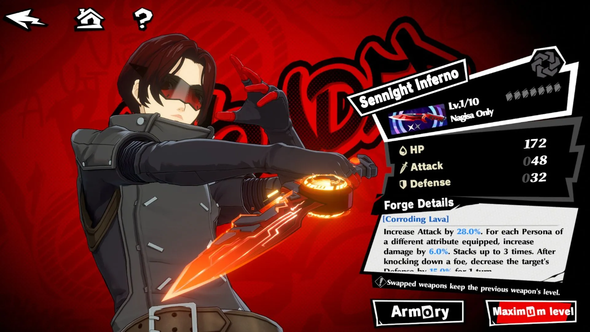 Vũ khí Dagger 5 sao Sennight Inferno cho Wonder trong Persona 5: The Phantom X.
