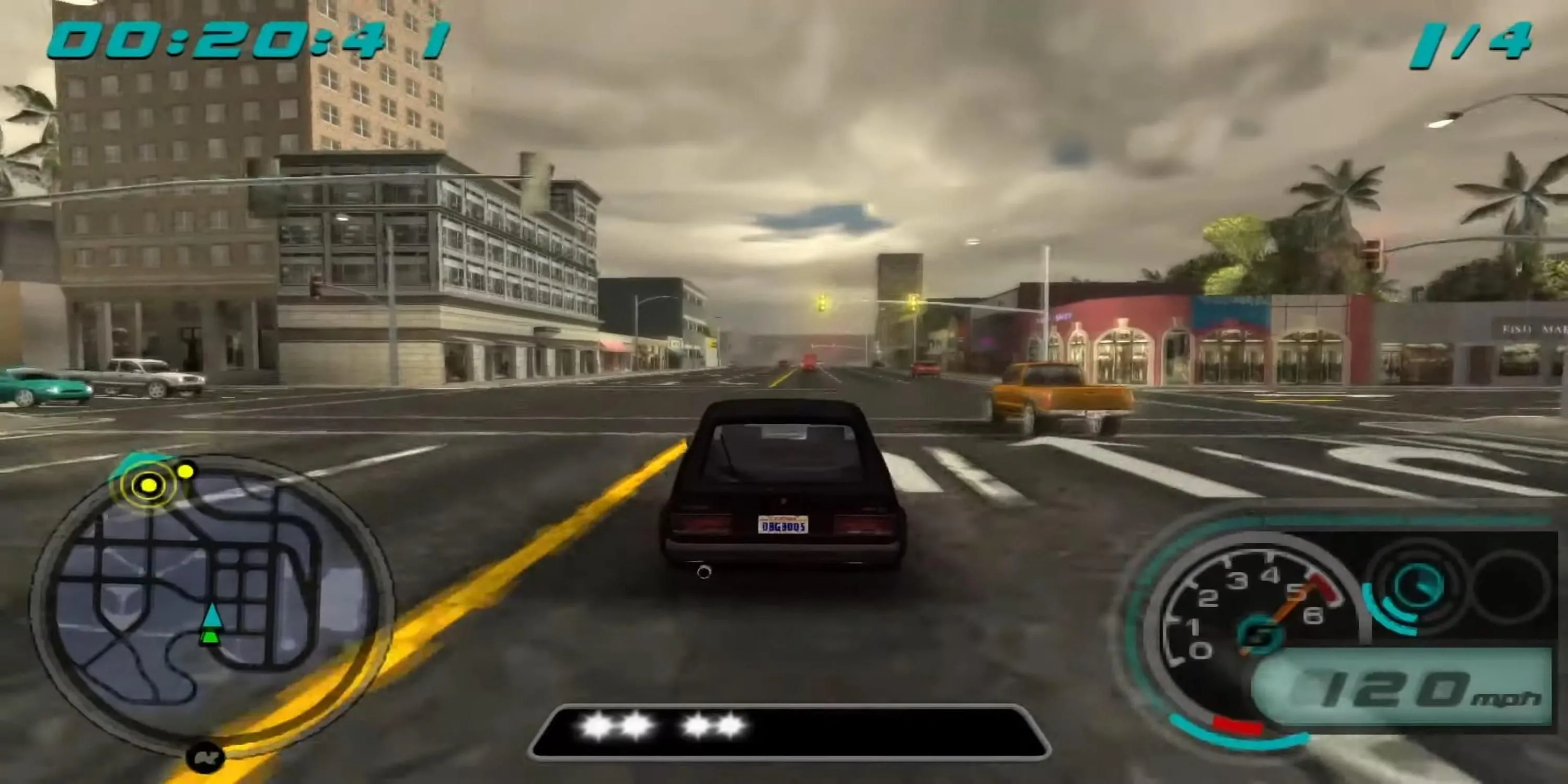 Xe đua đen lao vun vút trên đường phố Los Angeles đầy kịch tính trong game Midnight Club LA Remix trên PSP