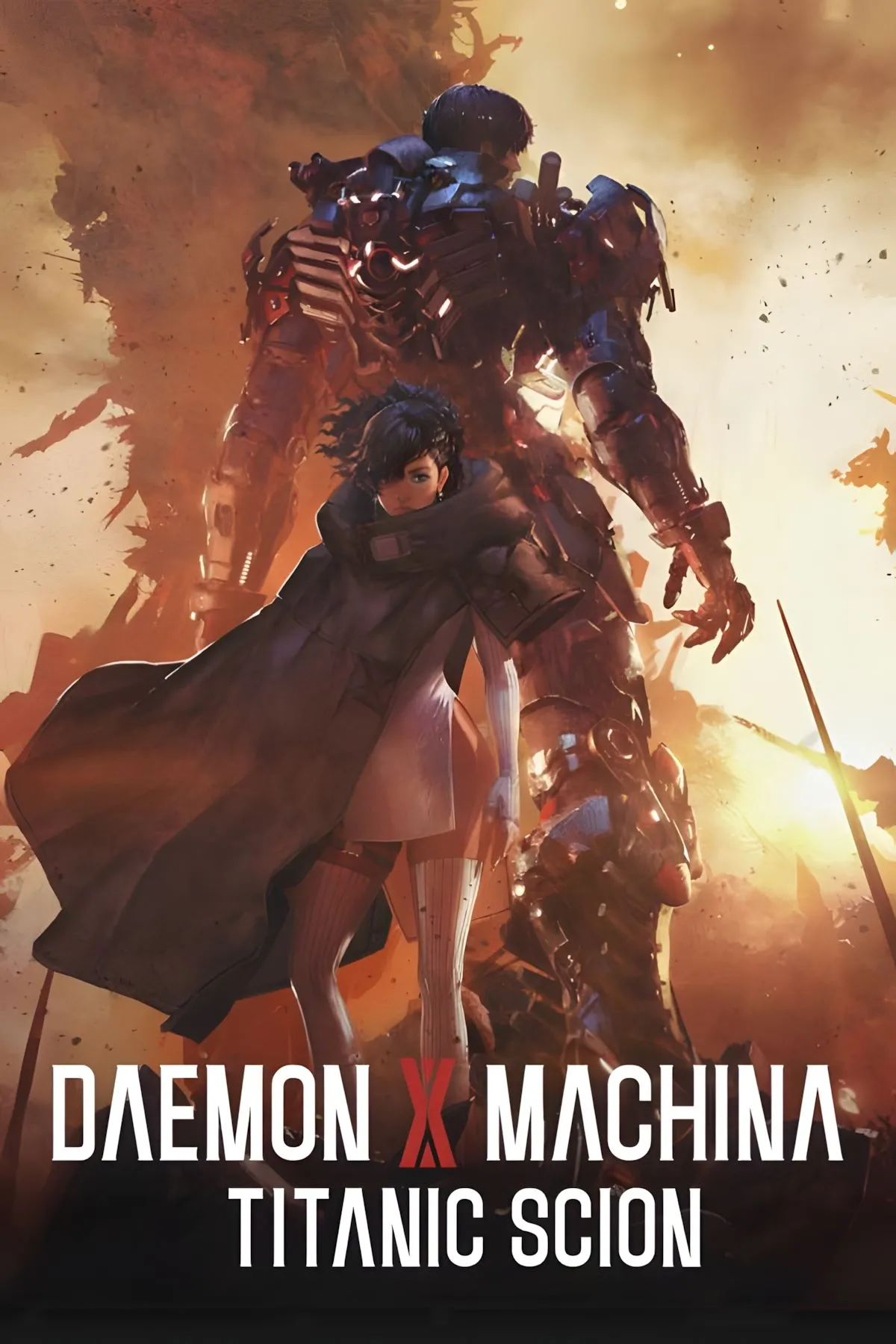 Ảnh bìa chính thức của Daemon X Machina: Titanic Scion, thể hiện phong cách chiến đấu robot hoành tráng và khoa học viễn tưởng.