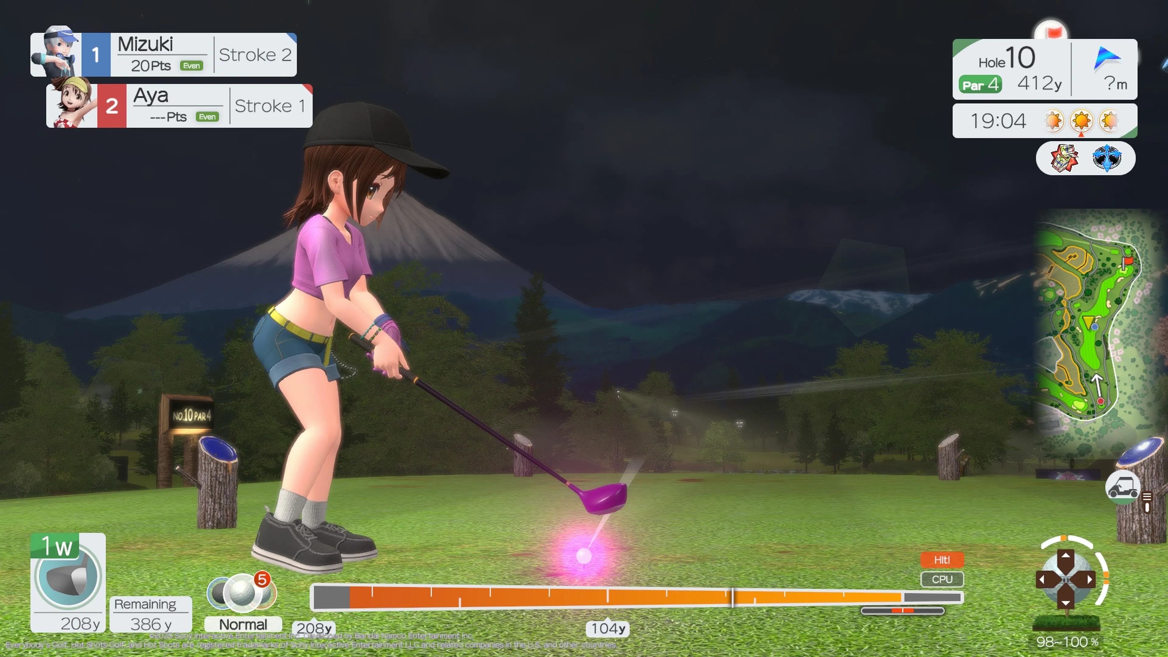 Cảnh cắt từ chế độ World Tour của Everybody's Golf Hot Shots với lời thoại nhạt nhẽo, thiếu chiều sâu cốt truyện.