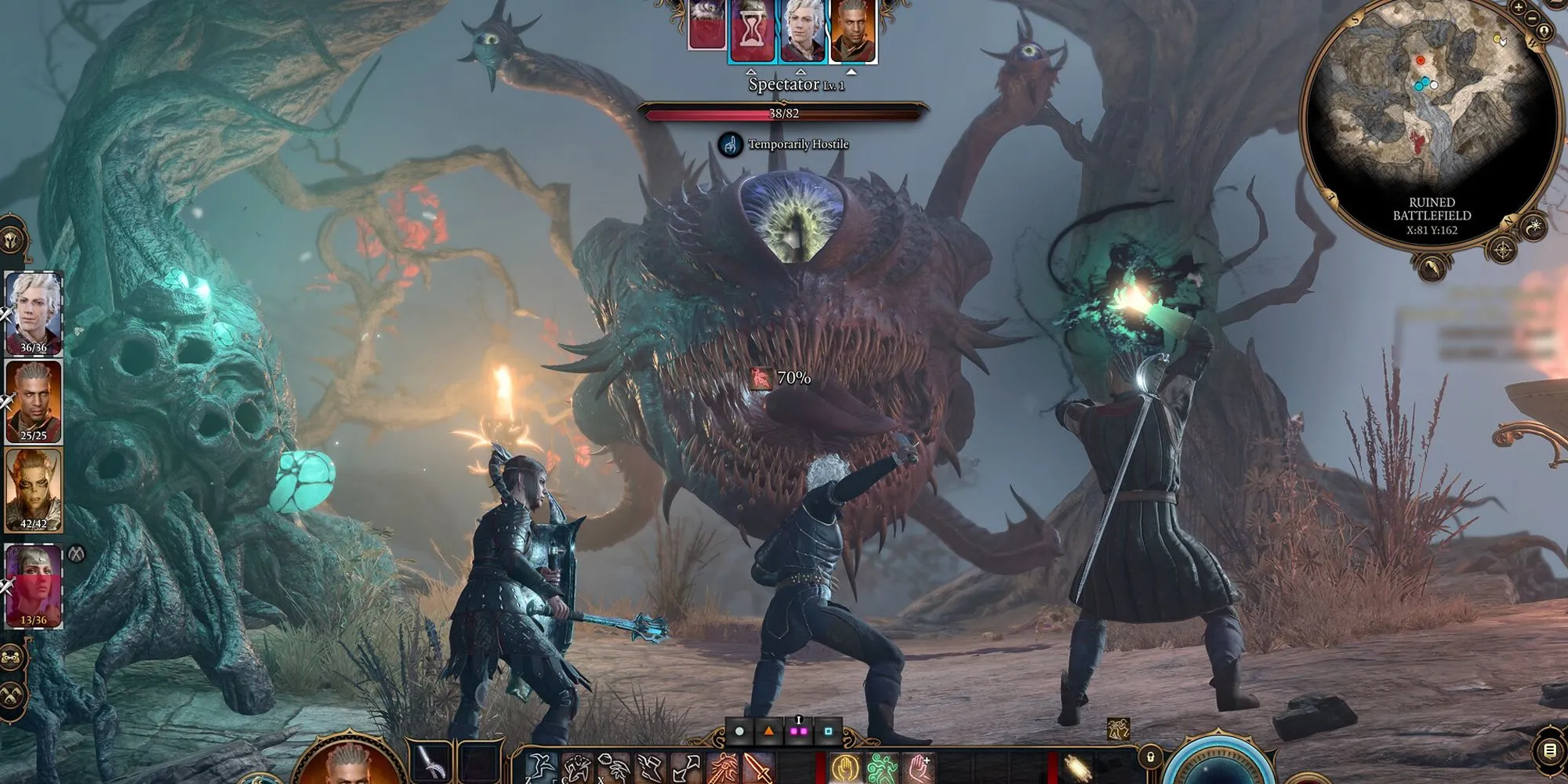 Cảnh chiến đấu của đội hình Baldur's Gate 3, minh họa vòng lặp gameplay và chiến thuật