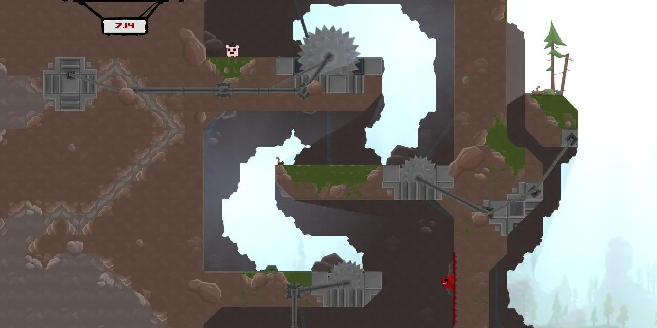 Cảnh chơi game Super Meat Boy đầy thử thách