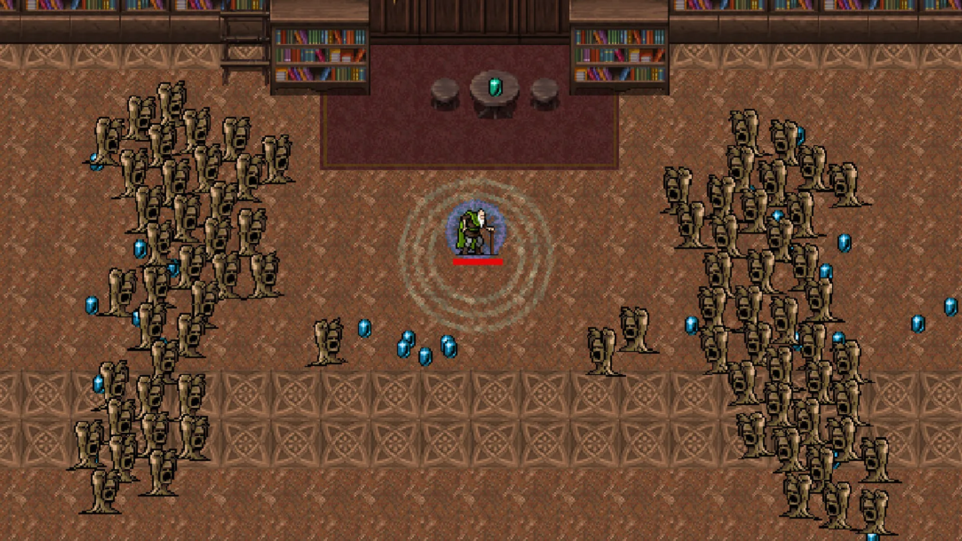 Gameplay Vampire Survivors với hàng ngàn quái vật bị tiêu diệt bởi vô số vũ khí và hiệu ứng rực rỡ, minh họa sự hỗn loạn và gây nghiện của game roguelike.